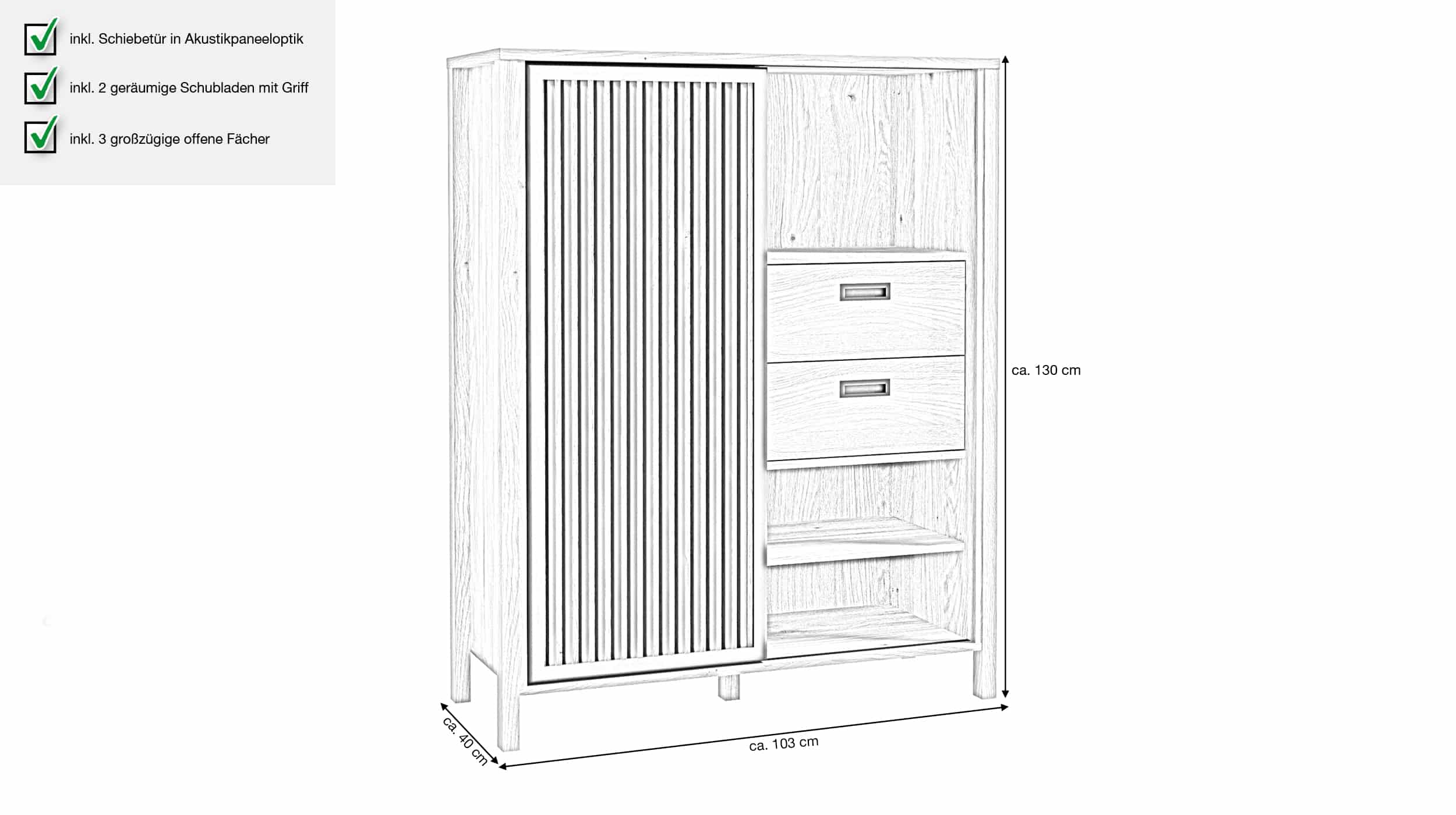  Highboard Mauvella Oak Eiche - schwarz 103 cm - JYTANA 