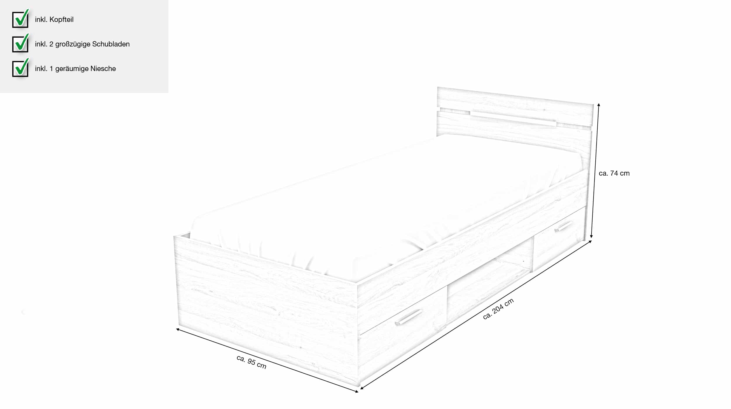 Jugendbett mit Schubladen Eiche 90 cm - MICHIGAN