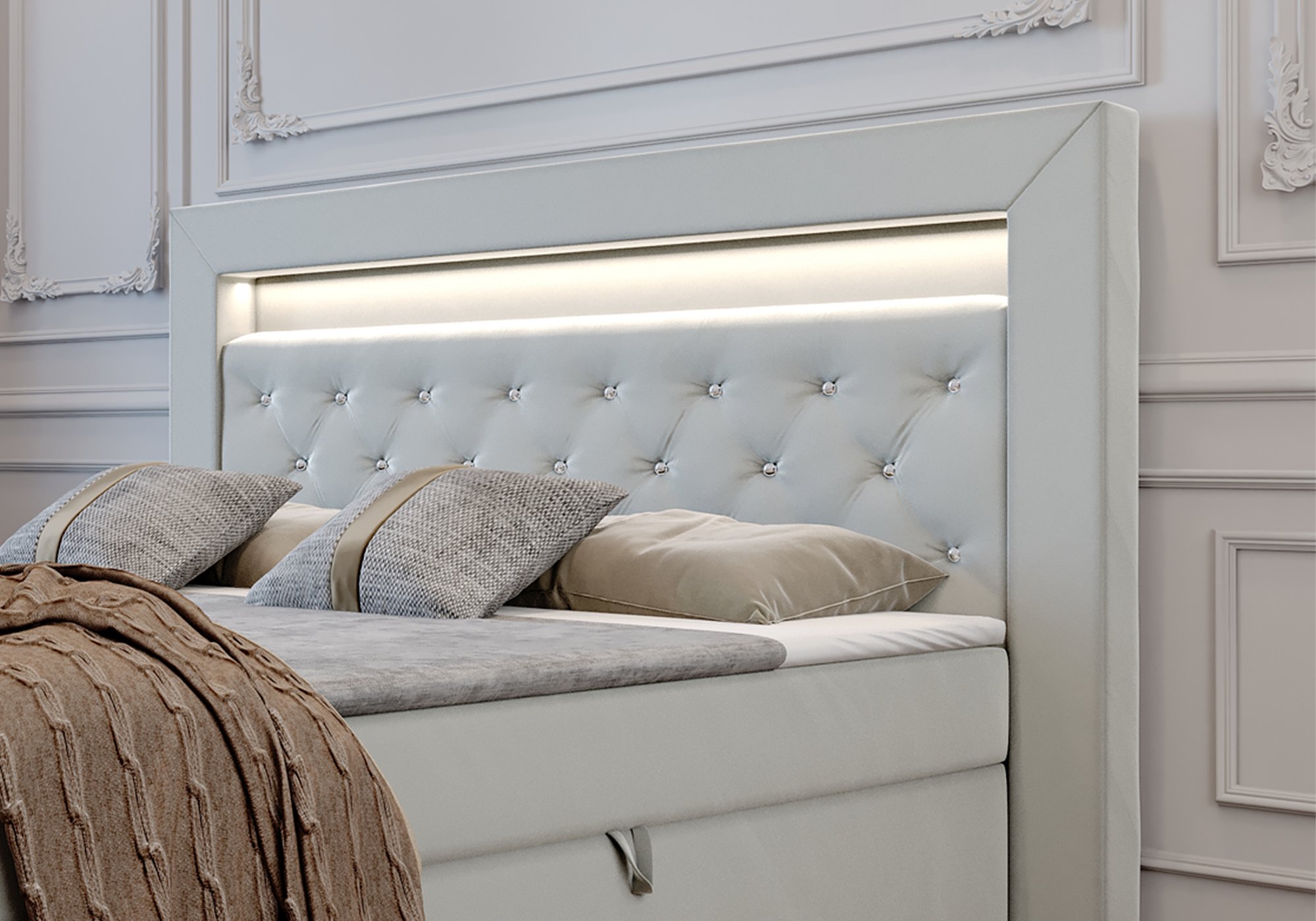 Boxbett 180 x 200 cm grau mit Beleuchtung - SINGAPUR LUX