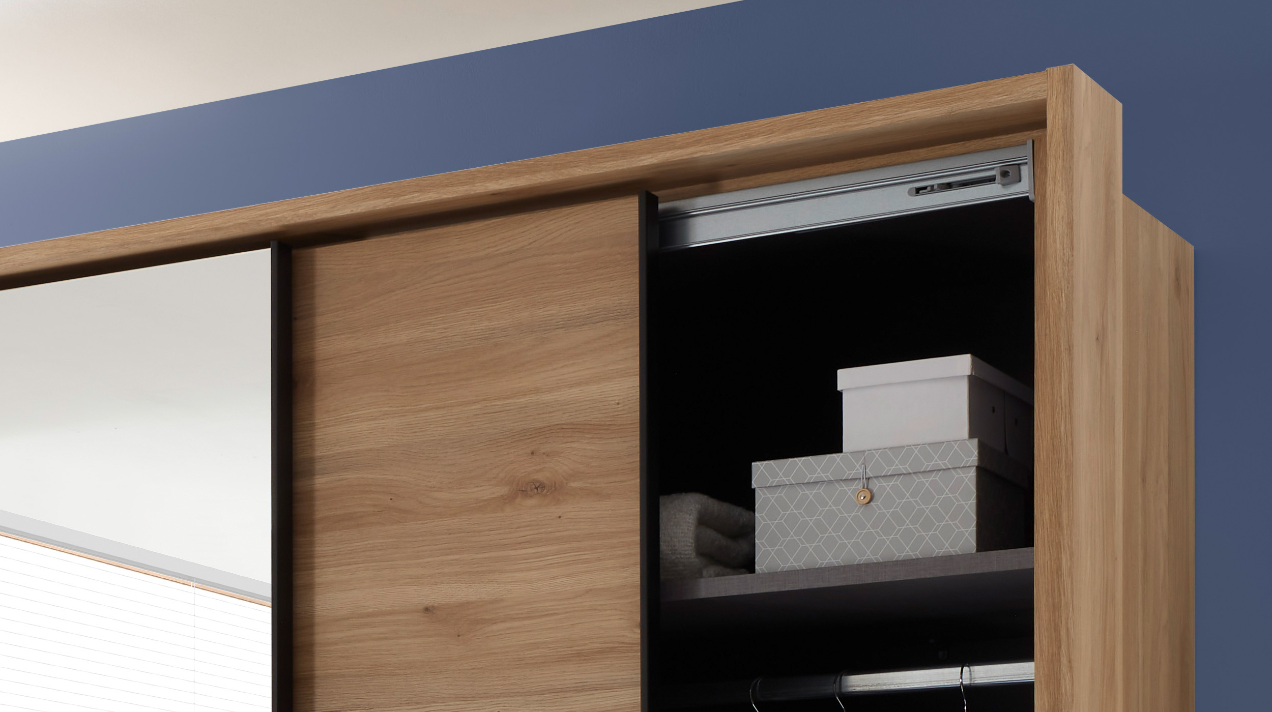 Schwebetürenschrank mit Spiegel 280 cm Eiche - graphit - ASCHAU