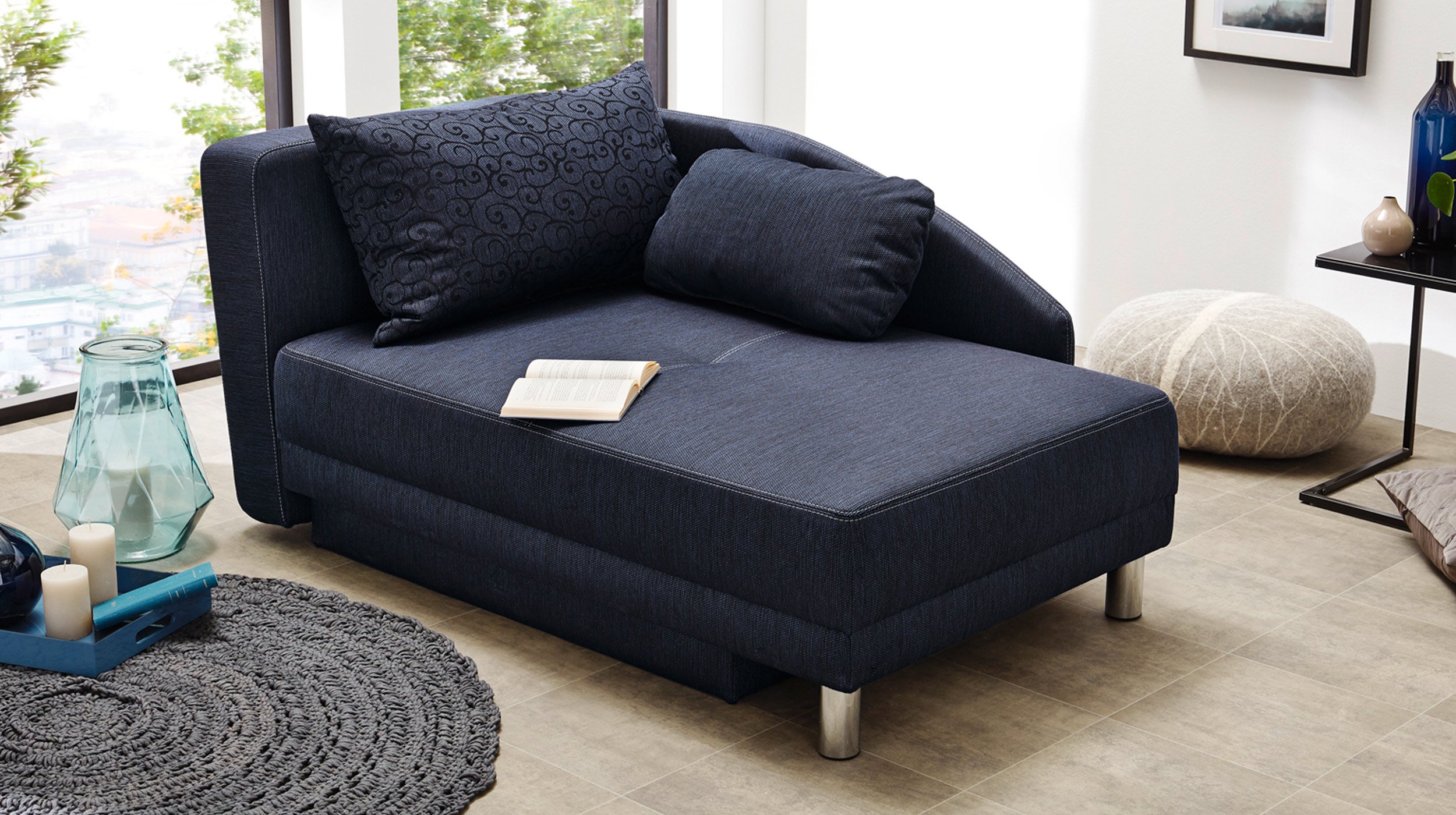 Einzelsofa 157 cm Recamiere blau Schlaffunktion - REUBEN