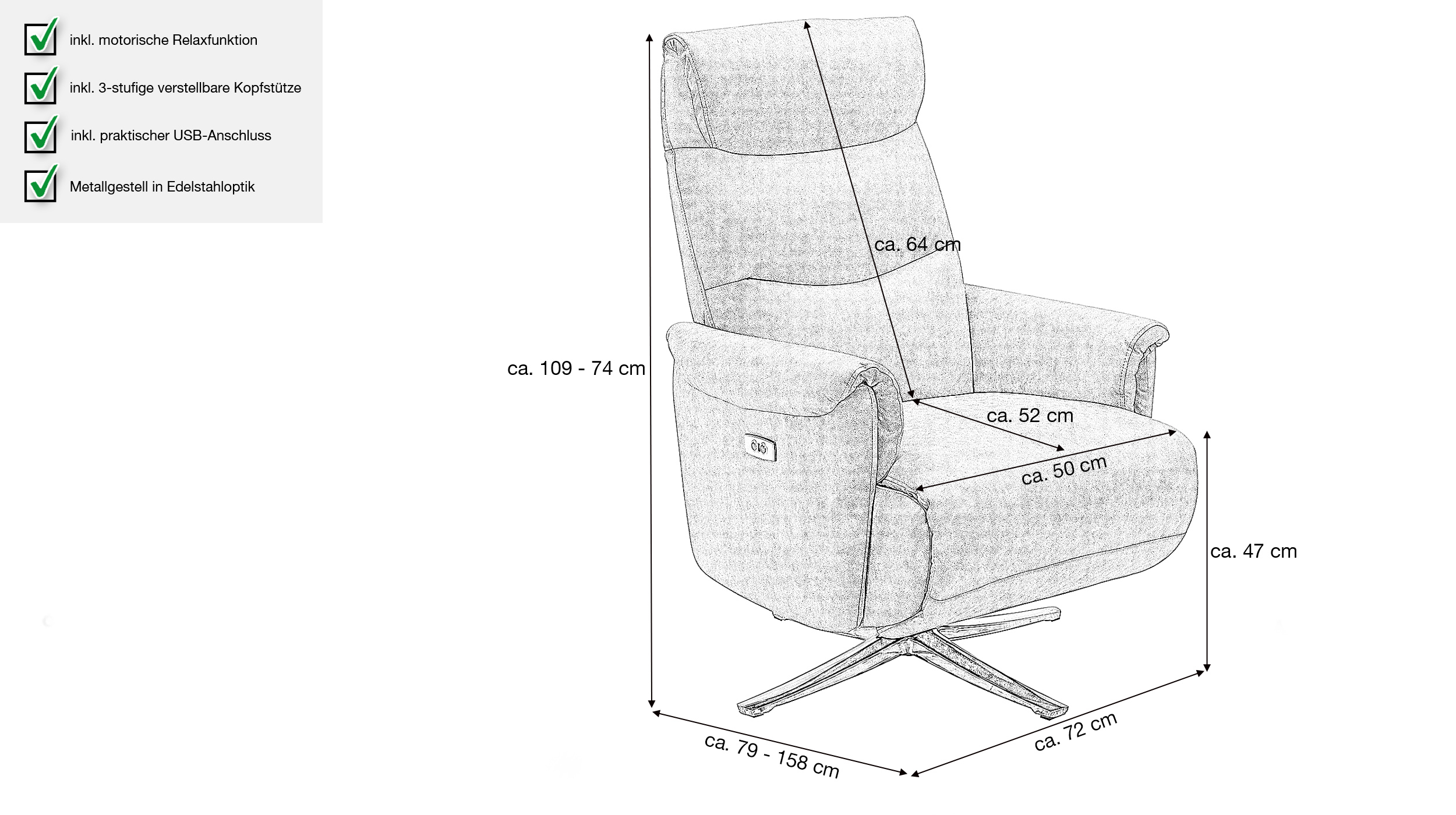 Fernsehsessel grau mit Motor Microfaser - MARCA