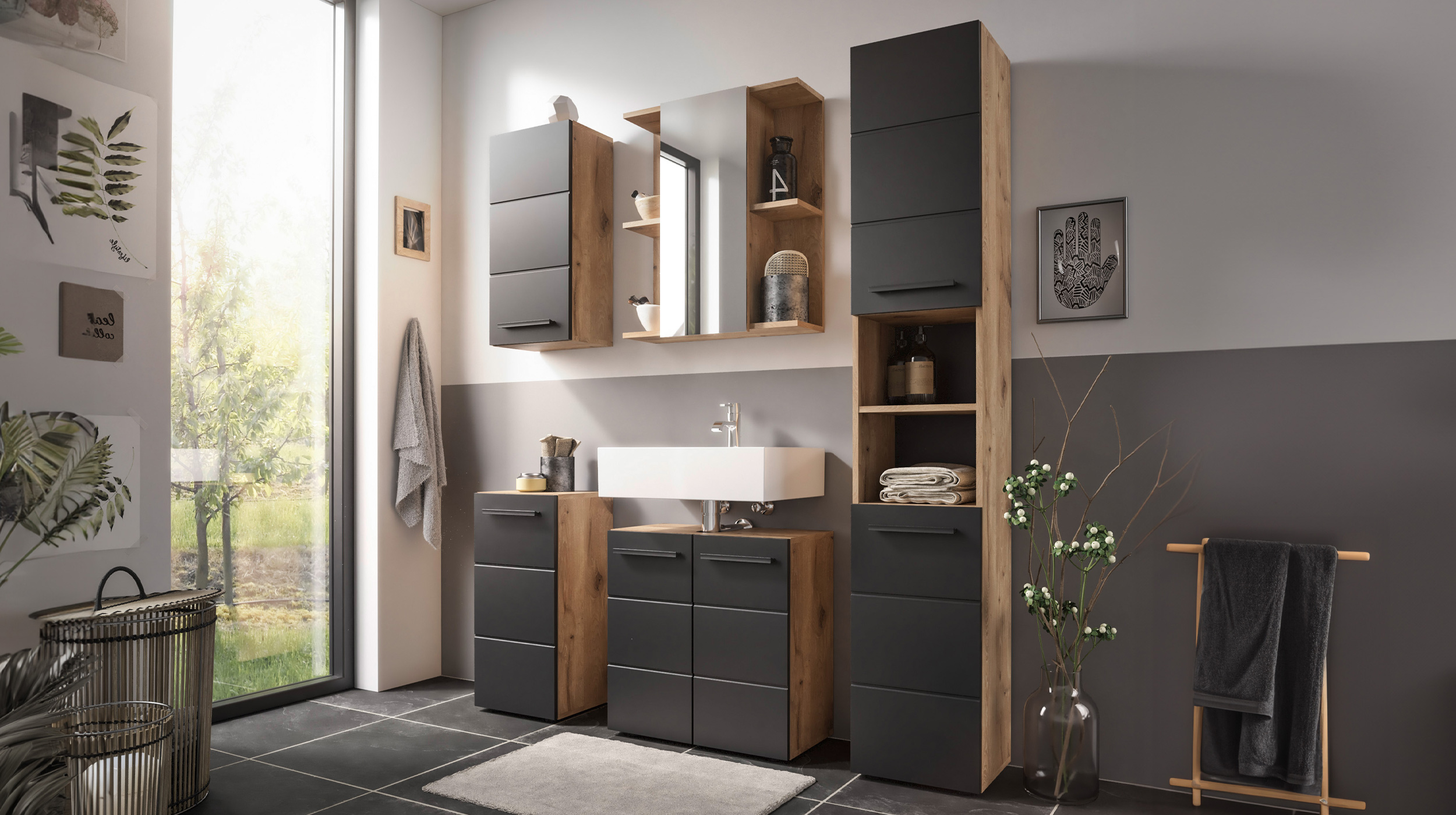 Bad Unterschrank schwarz - Viking Oak 34 cm - VISTA