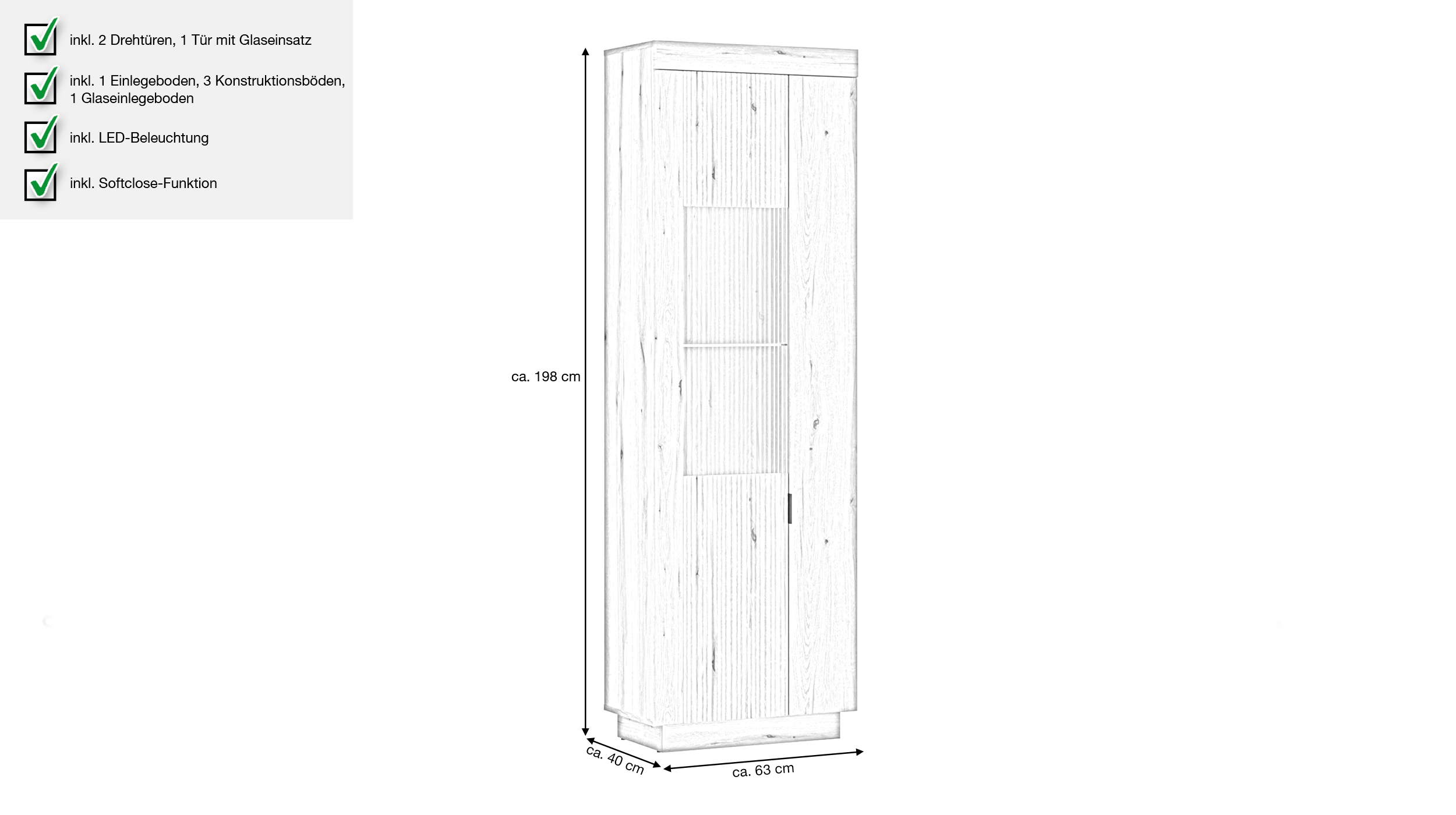 Vitrine Beleuchtung Coast Evoke Eiche 198 cm - DELAMAR