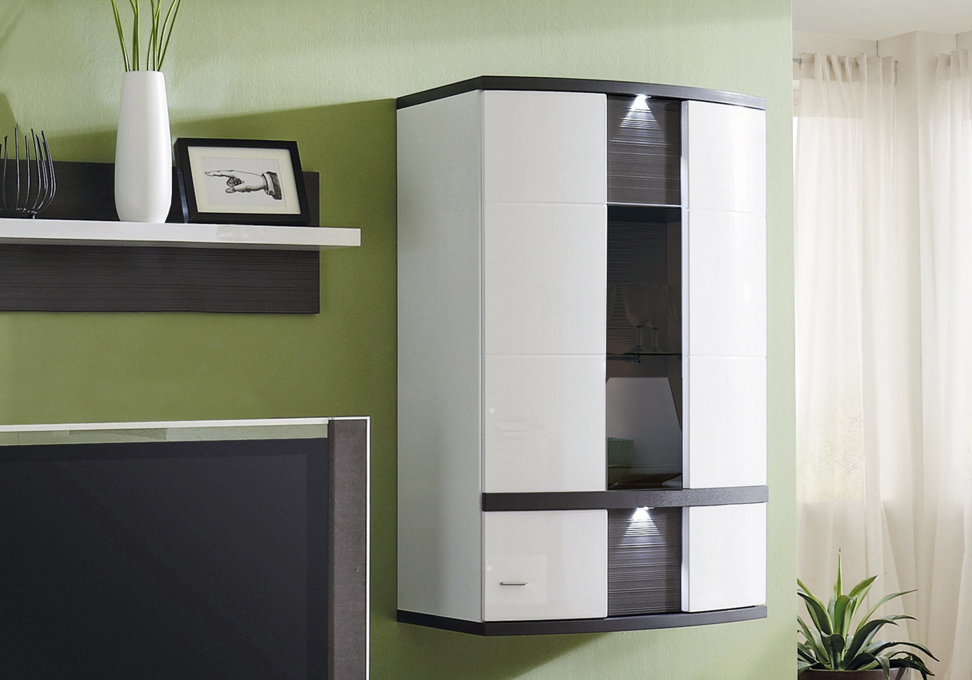 Wohnwand weiß hochglanz - 327 cm - Beleuchtung - CABANA