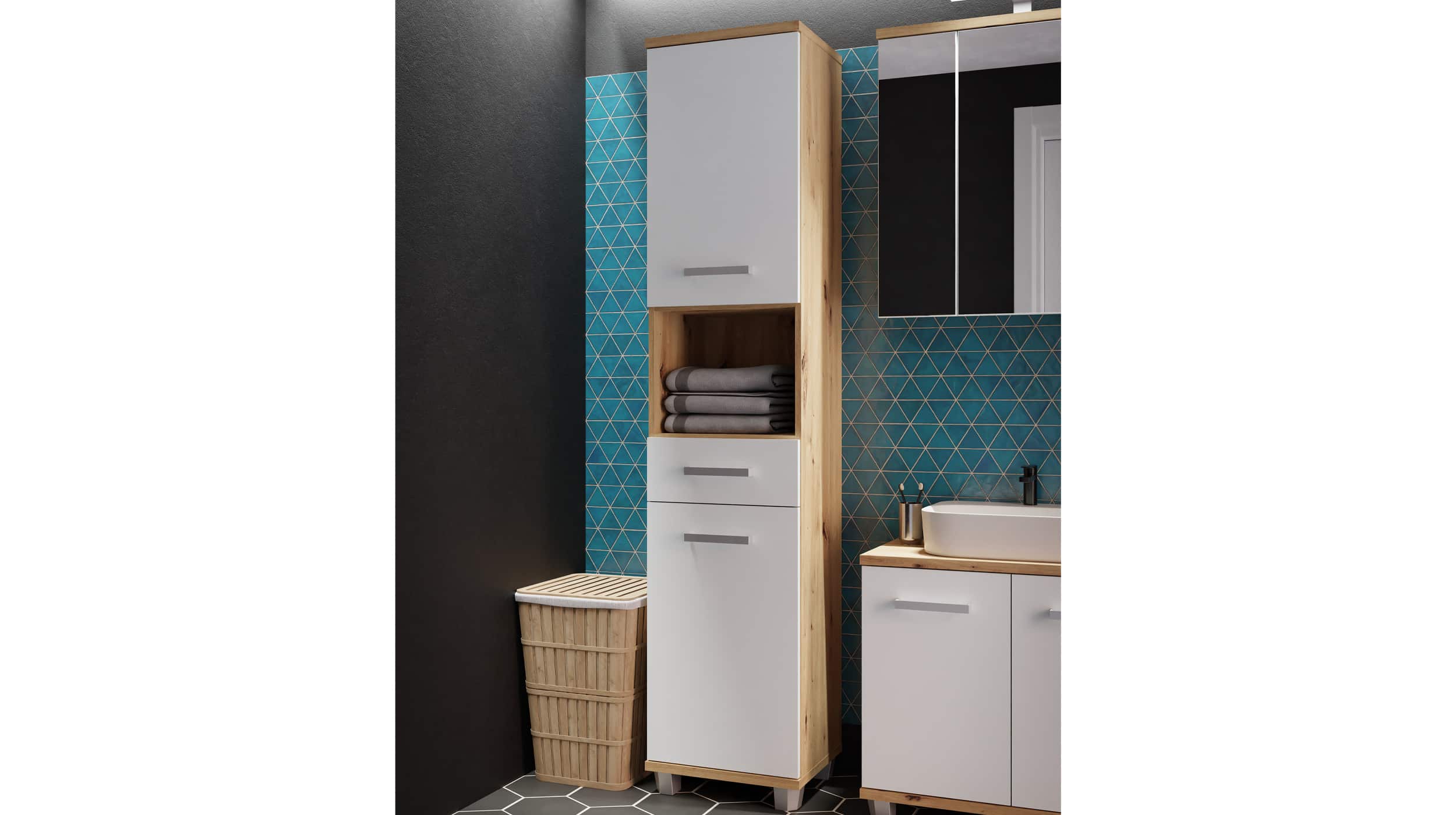 Bad Hochschrank lichtgrau - Artisan Eiche 187 cm - VERIS