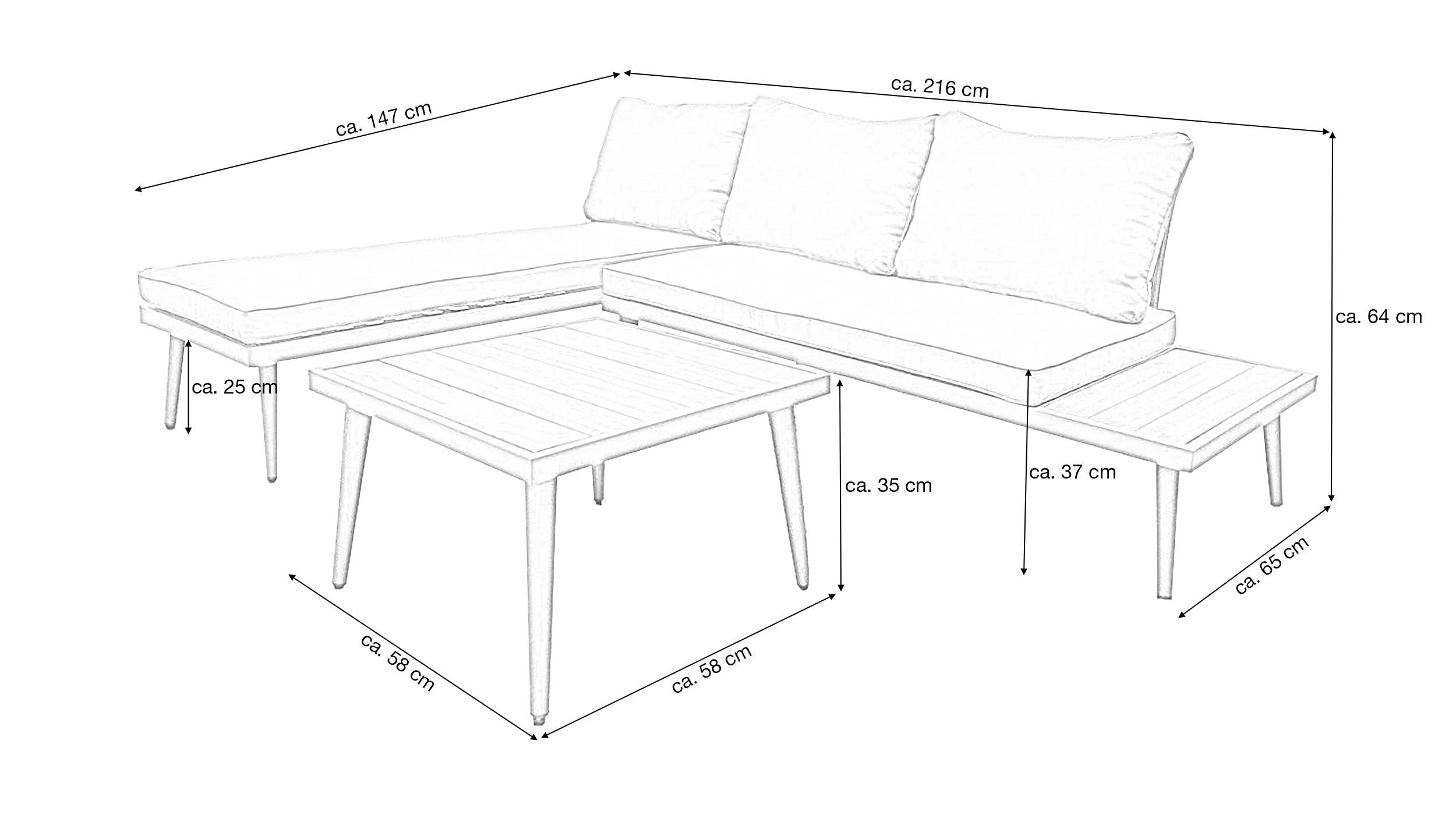Gartenmöbel Set 216 x 147 cm grau - Akazien-Optik - SAVINA