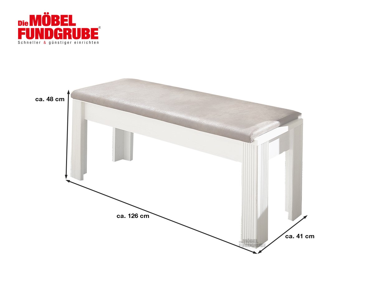 Sitzbank mit Kissen 126 cm Pinie weiß - braun - JASMIN