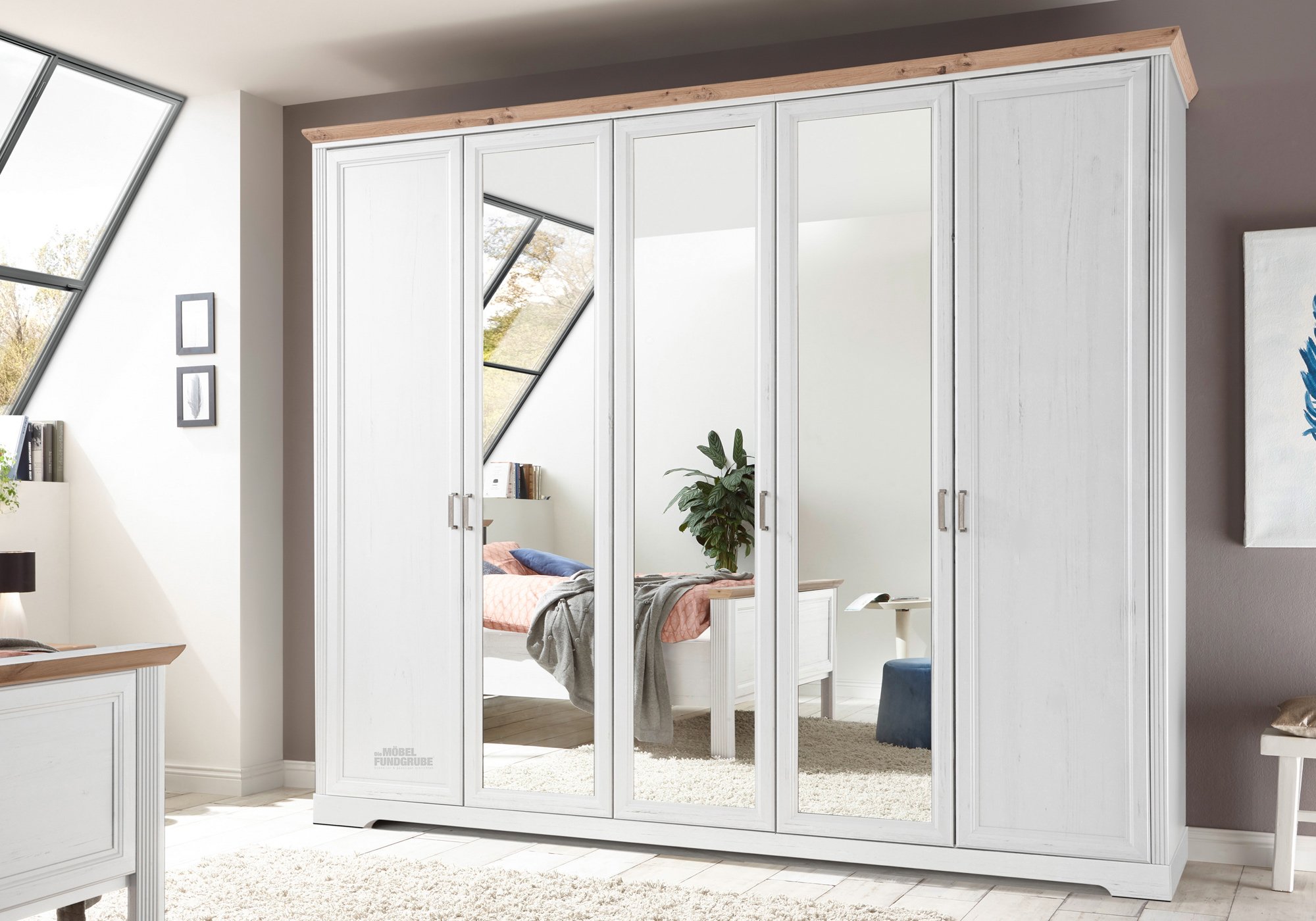 Kleiderschrank Pinie weiß - Artisan Eiche 266 cm - JASMIN
