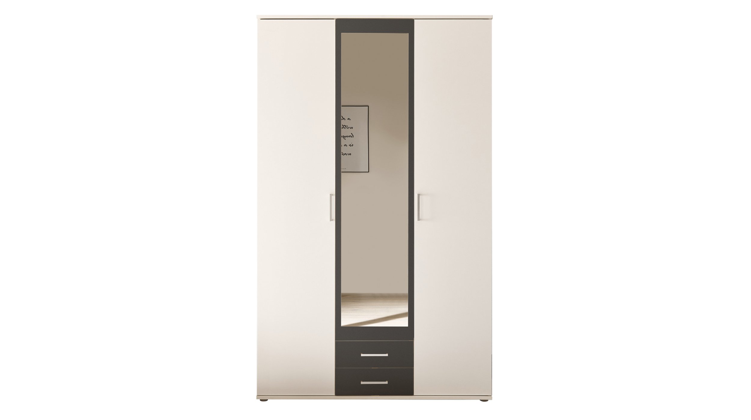 Kleiderschrank mit Spiegel - weiß - graphit - 120 cm - HANAU Kleiderschrank mit Spiegel - weiß - graphit - 120 cm - HANAU