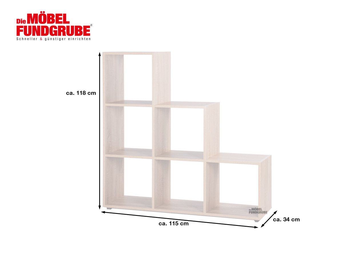 Raumteiler Regal Sägerau Eiche 100 x 118 cm - 6 Fächer - BERGAMO