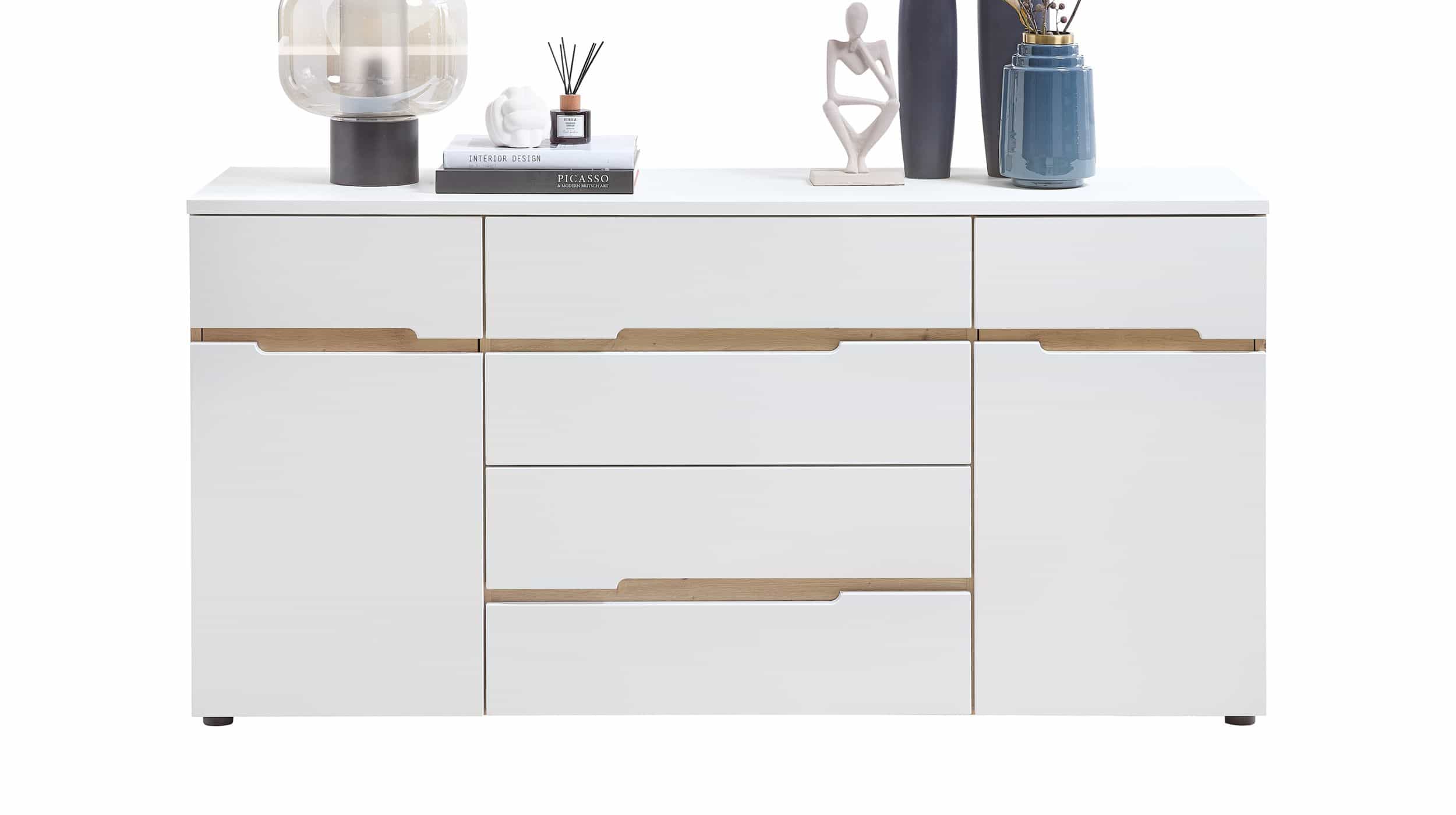 Sideboard mit 4 Schubladen weiß - Artisan Eiche 165 cm - MEMPHIS Sideboard mit 4 Schubladen weiß - Artisan Eiche 165 cm - MEMPHIS