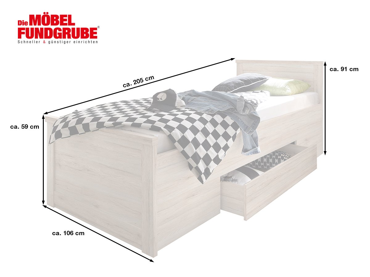 Jugendbett 100 x 200 cm San Remo Eiche - LUCA 