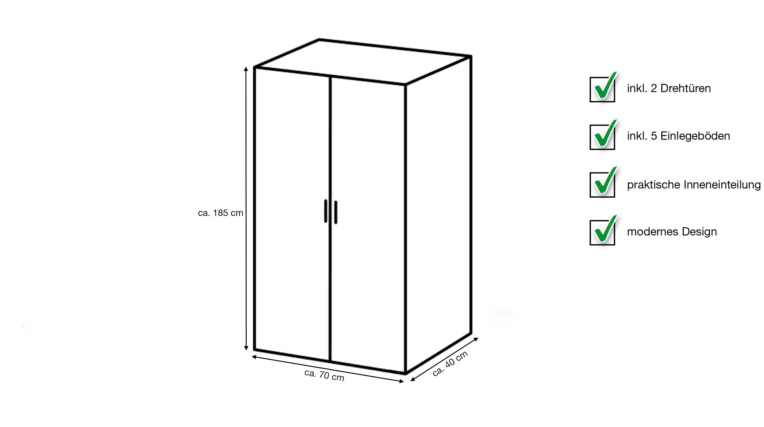 Drehtürenschrank 70 cm Sägerau Eiche - MULTIRAUMKONZEPT