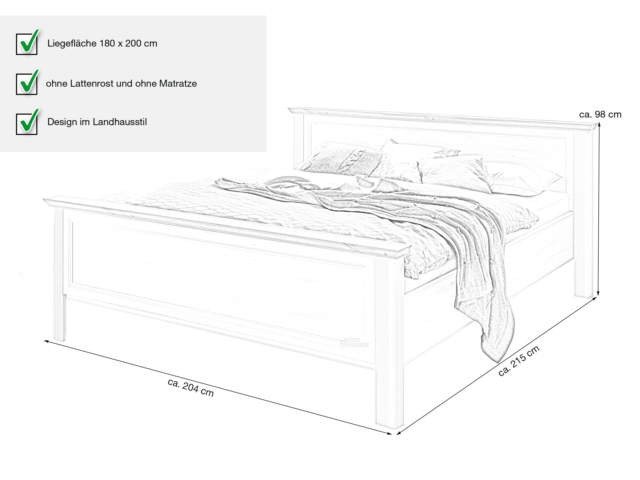Jugendbett 180 x 200 cm Pinie weiß - Artisan Eiche - JASMIN