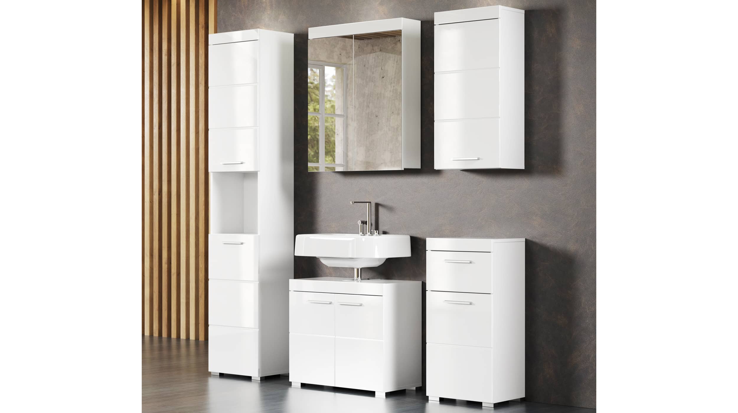 Spiegelschrank weiß hochglanz 60 cm - AMANDA