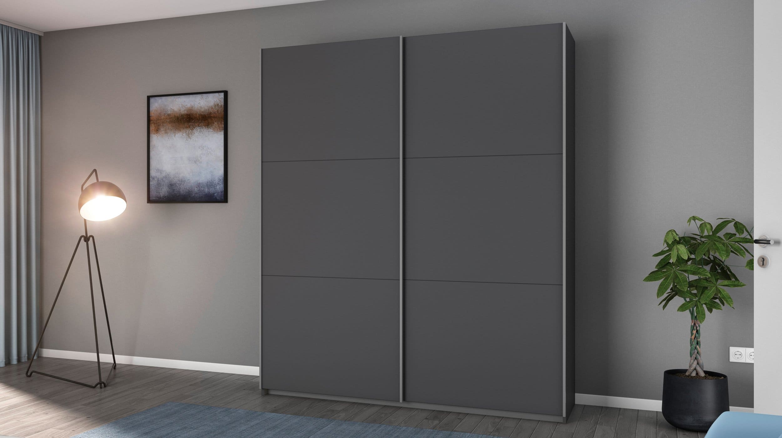Schwebetürenschrank grau 175 cm 2-türig - AURELIA