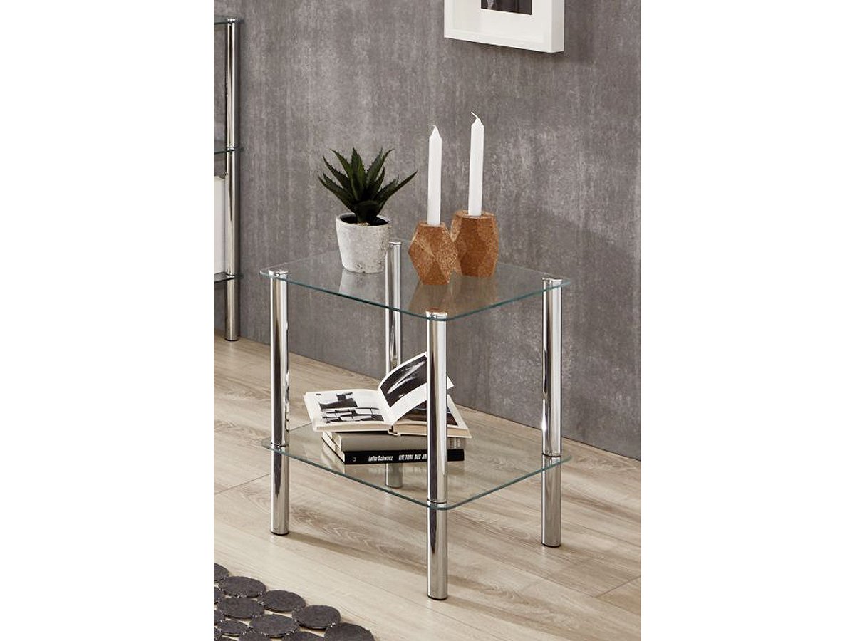 Beistelltisch chrom - Glas quadratisch 39x47x39 cm - EMDEN