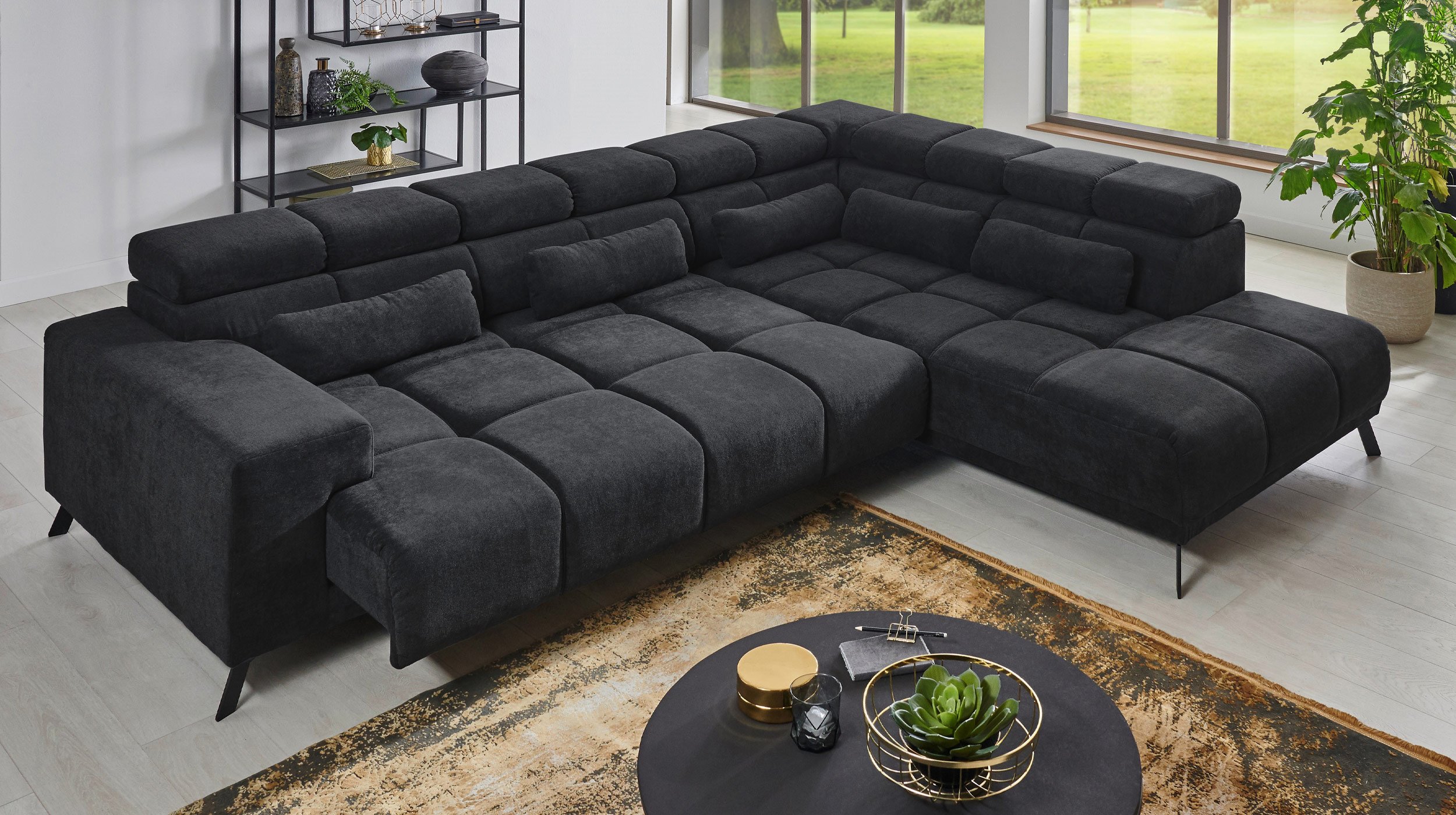 Ecksofa Sitztiefenverstellung anthrazit 295 x 232 cm - INSIDE  