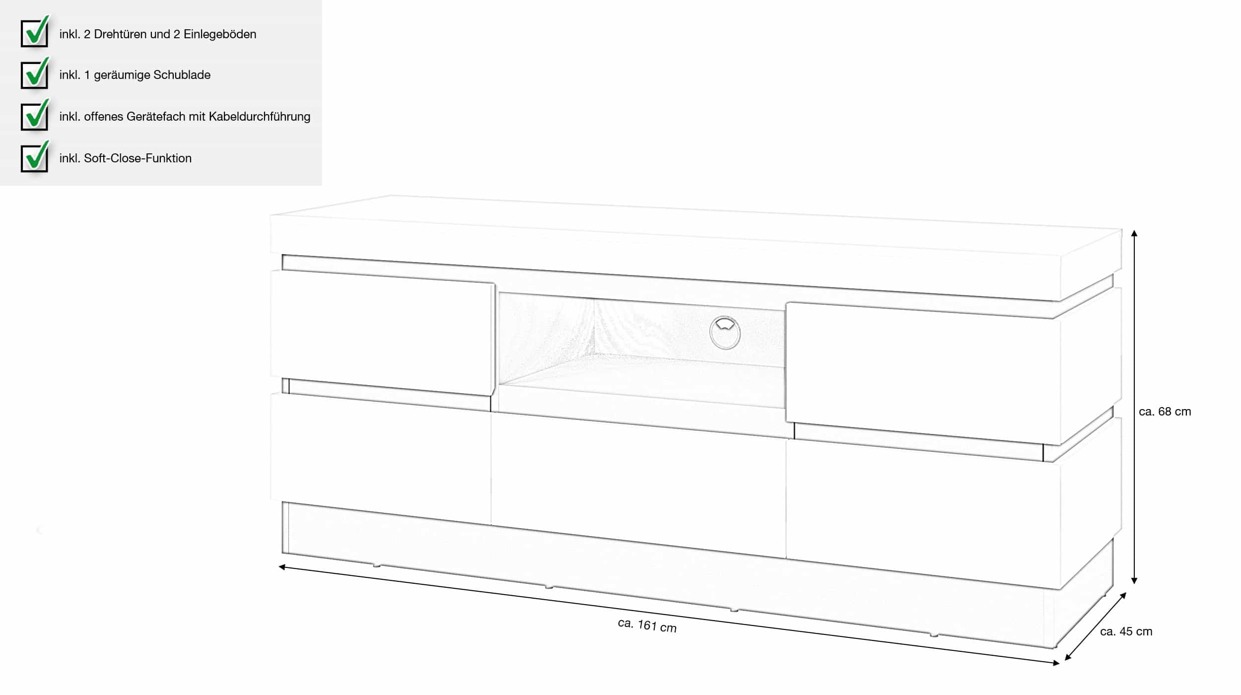 TV - Lowboard alpinweiß anthrazit 161 cm - CAMPANIA