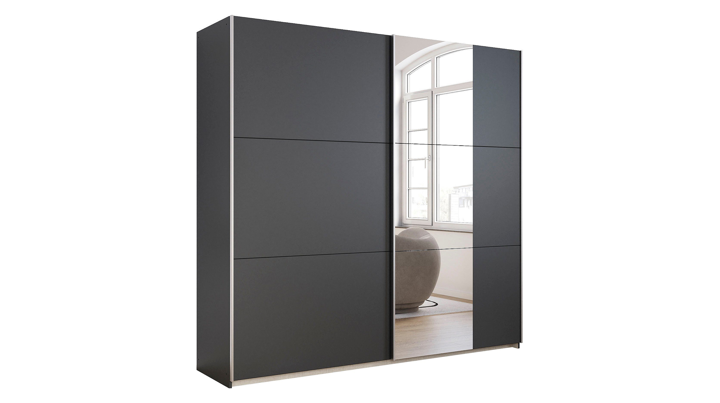 Schwebetürenschrank grau Spiegel 218 cm - rauch - KRONACH Schwebetürenschrank grau Spiegel 218 cm - rauch - KRONACH