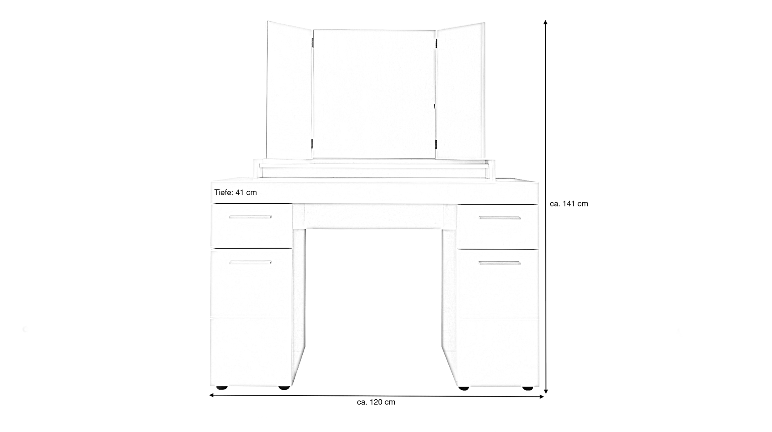 Schminktisch weiß 120 cm mit Spiegel - AMANDA