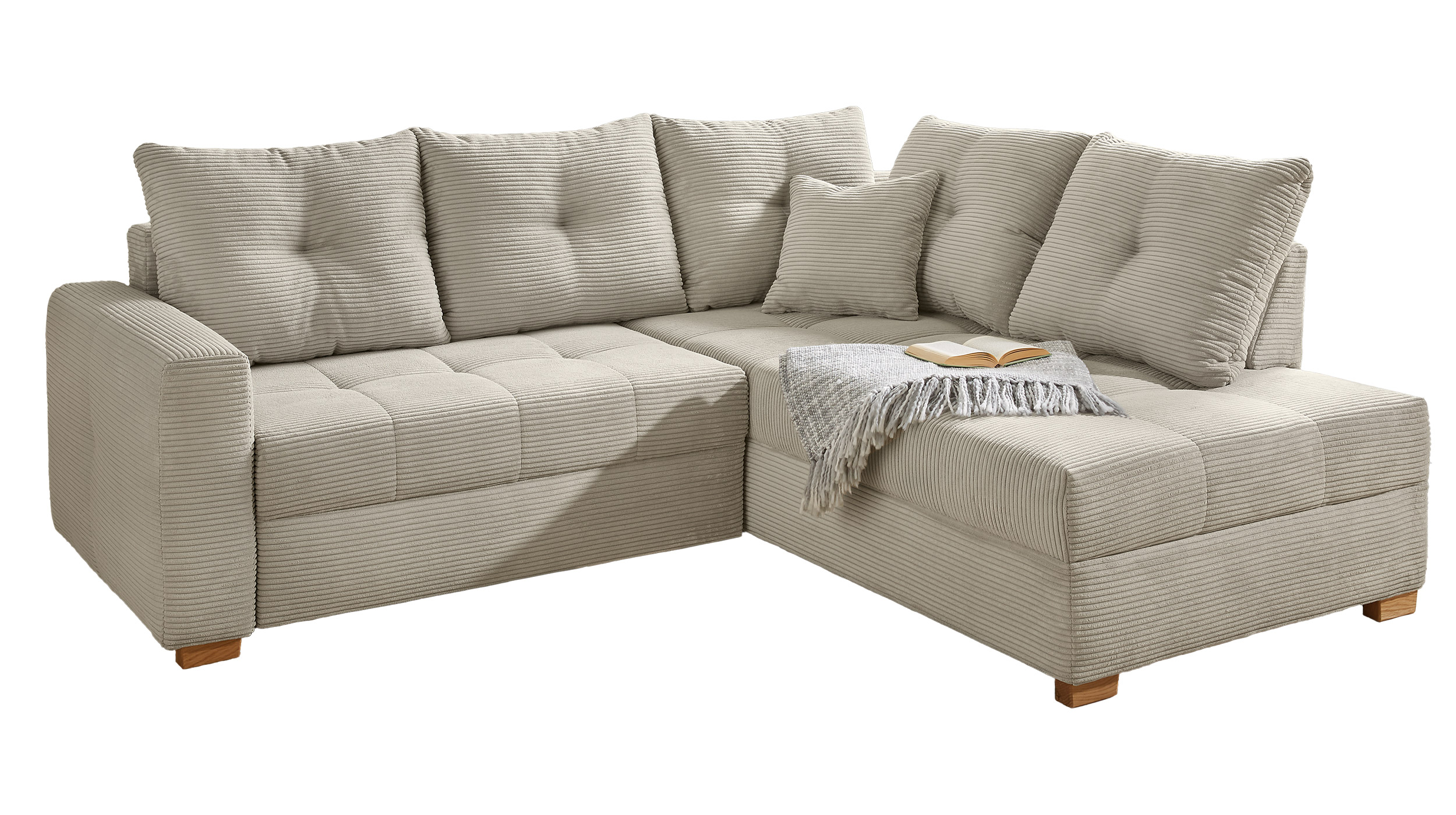 Ecksofa Cord grau - Schlaffunktion Bettkasten 228 cm - HEIDELBERG Ecksofa Cord grau - Schlaffunktion Bettkasten 228 cm - HEIDELBERG