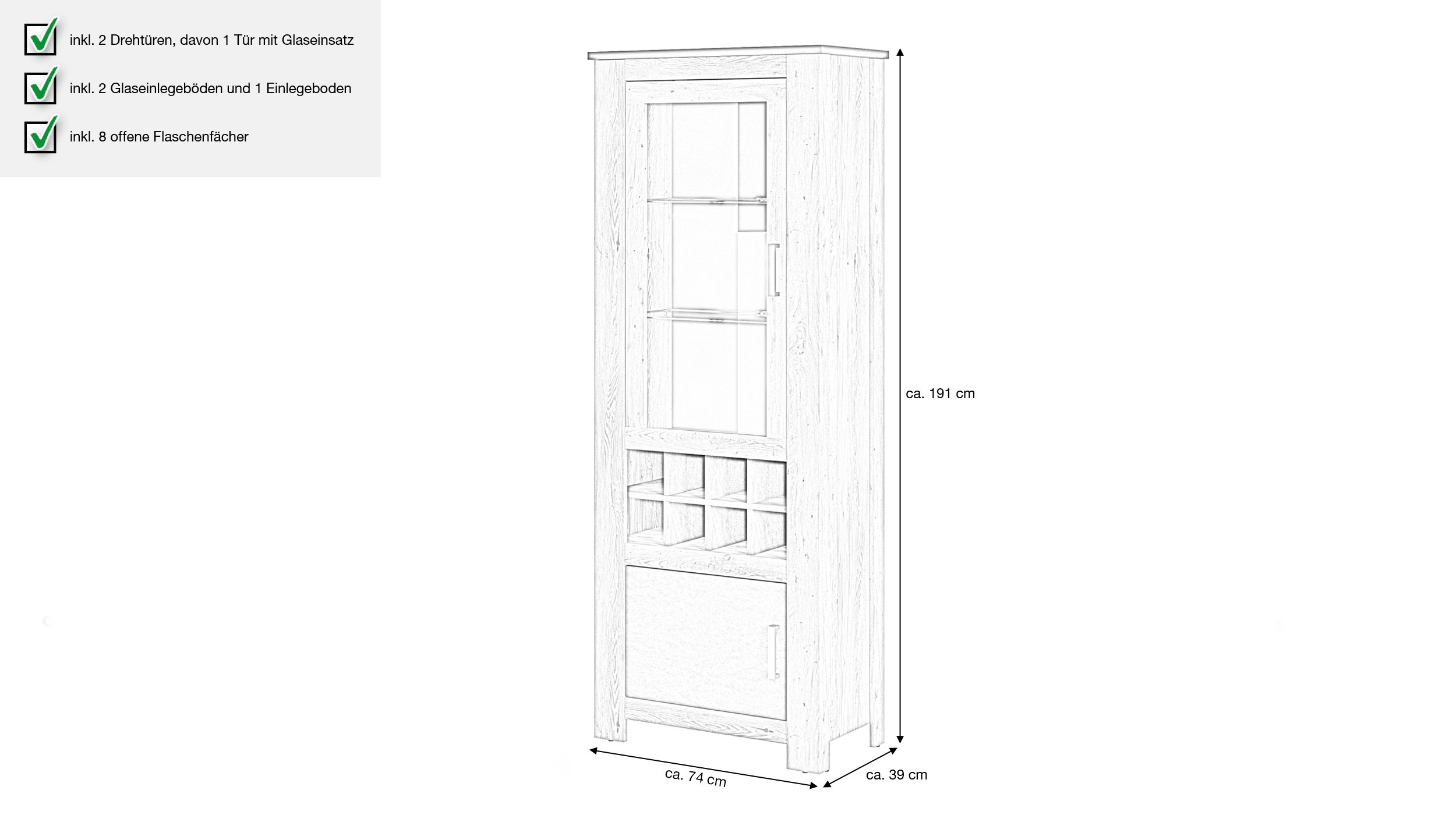 Vitrine mit Glastür Kastanie Breslau - Matera 191 cm - RAPALLO