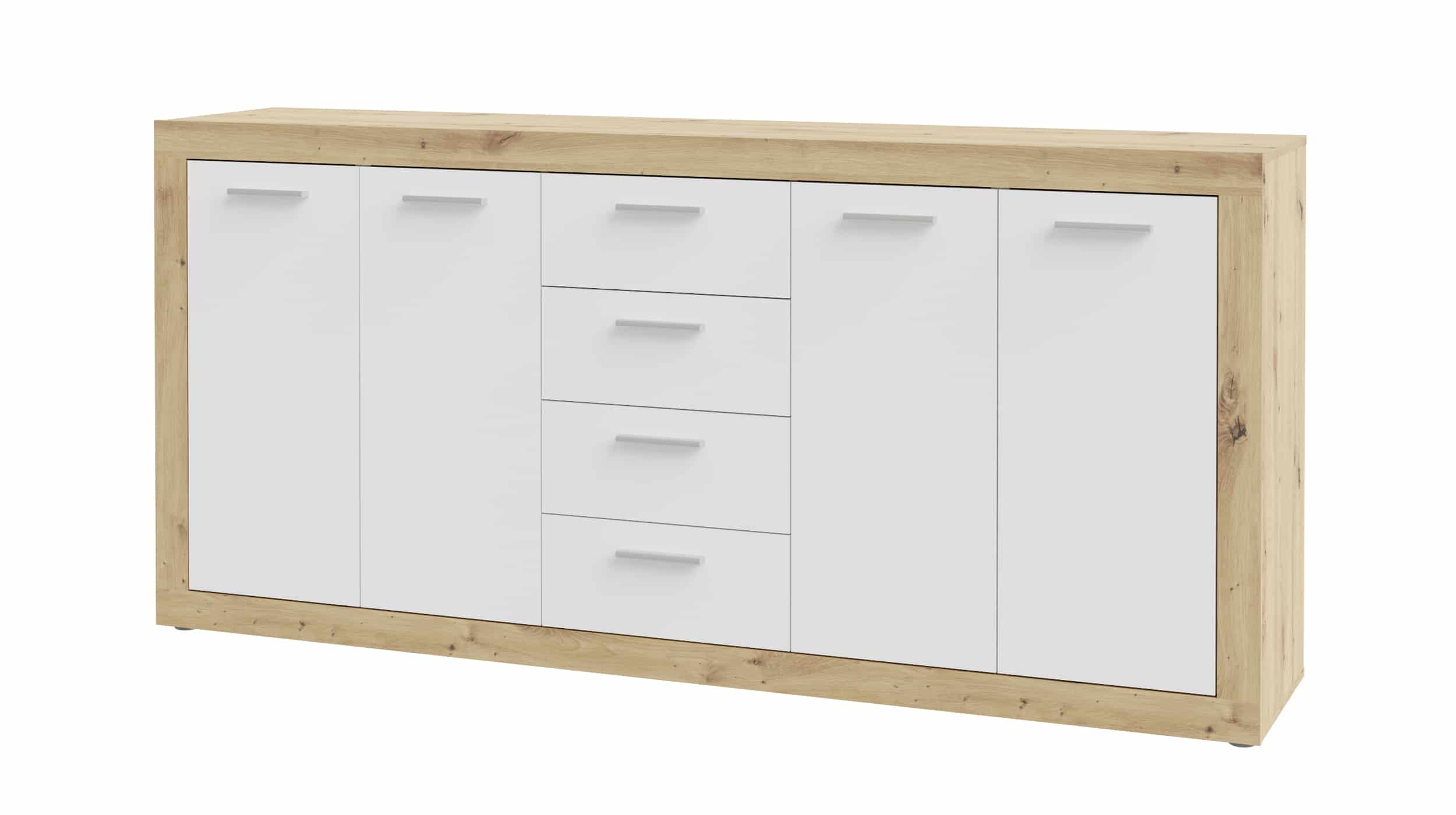 Sideboard weiß - Artisan Eiche 197 cm 4-türig - BACCIO Sideboard weiß - Artisan Eiche 197 cm 4-türig - BACCIO
