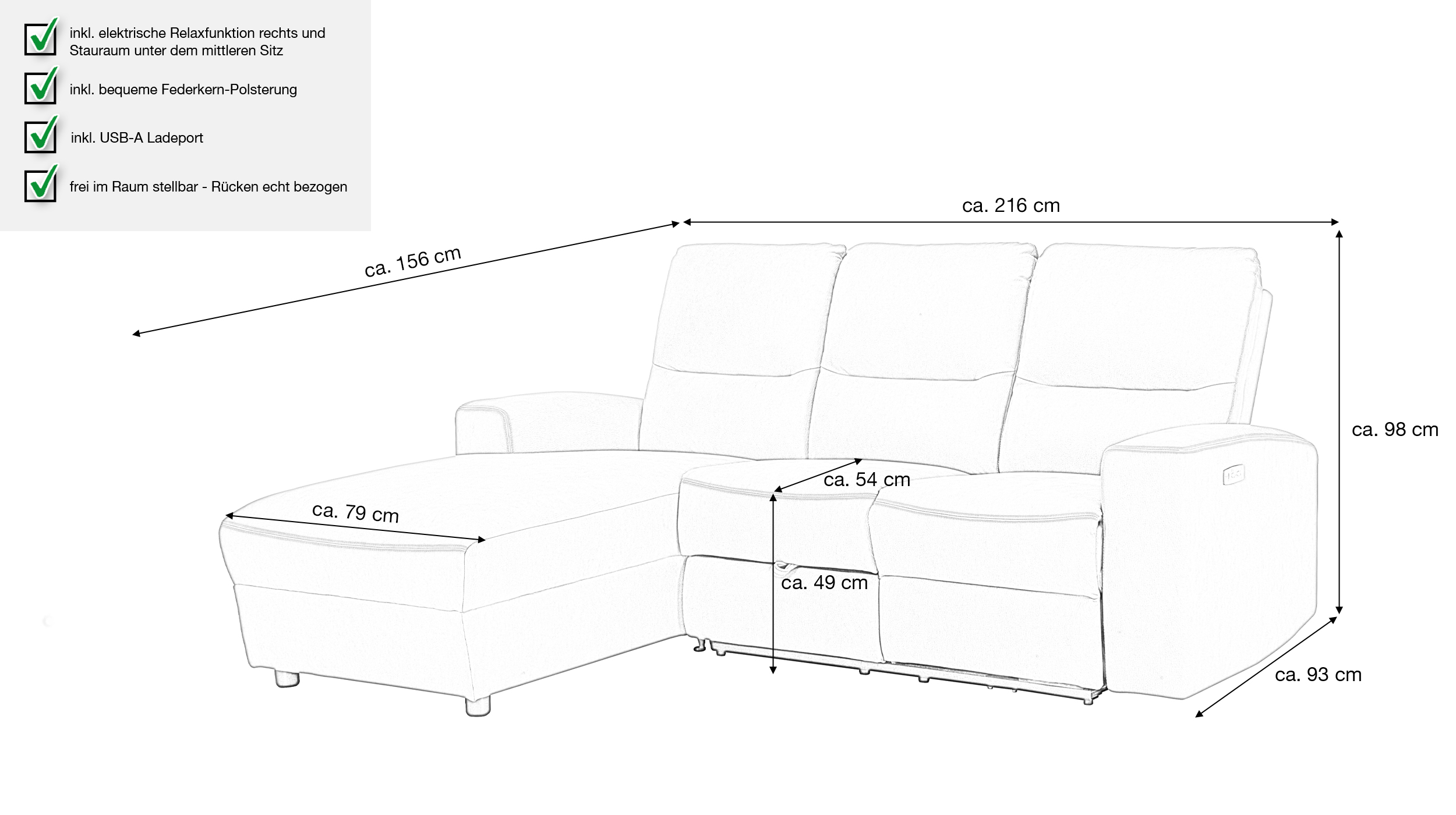 Ecksofa braun 216 x 156 cm mit Relaxfunktion Federkern - PALINA
