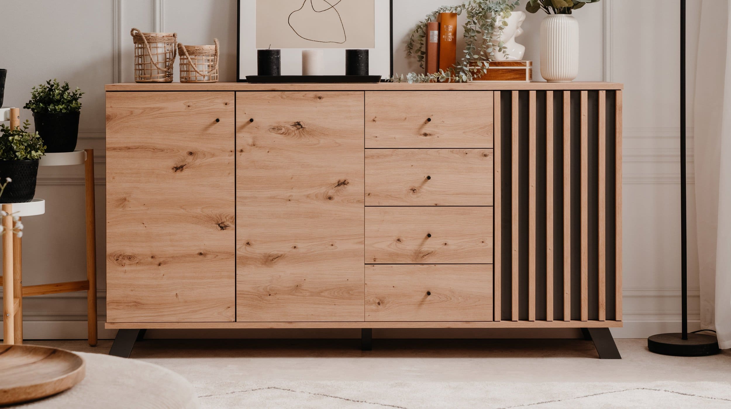 Sideboard 3 Türen Artisan Eiche - anthrazit 160 cm - MEDAN 