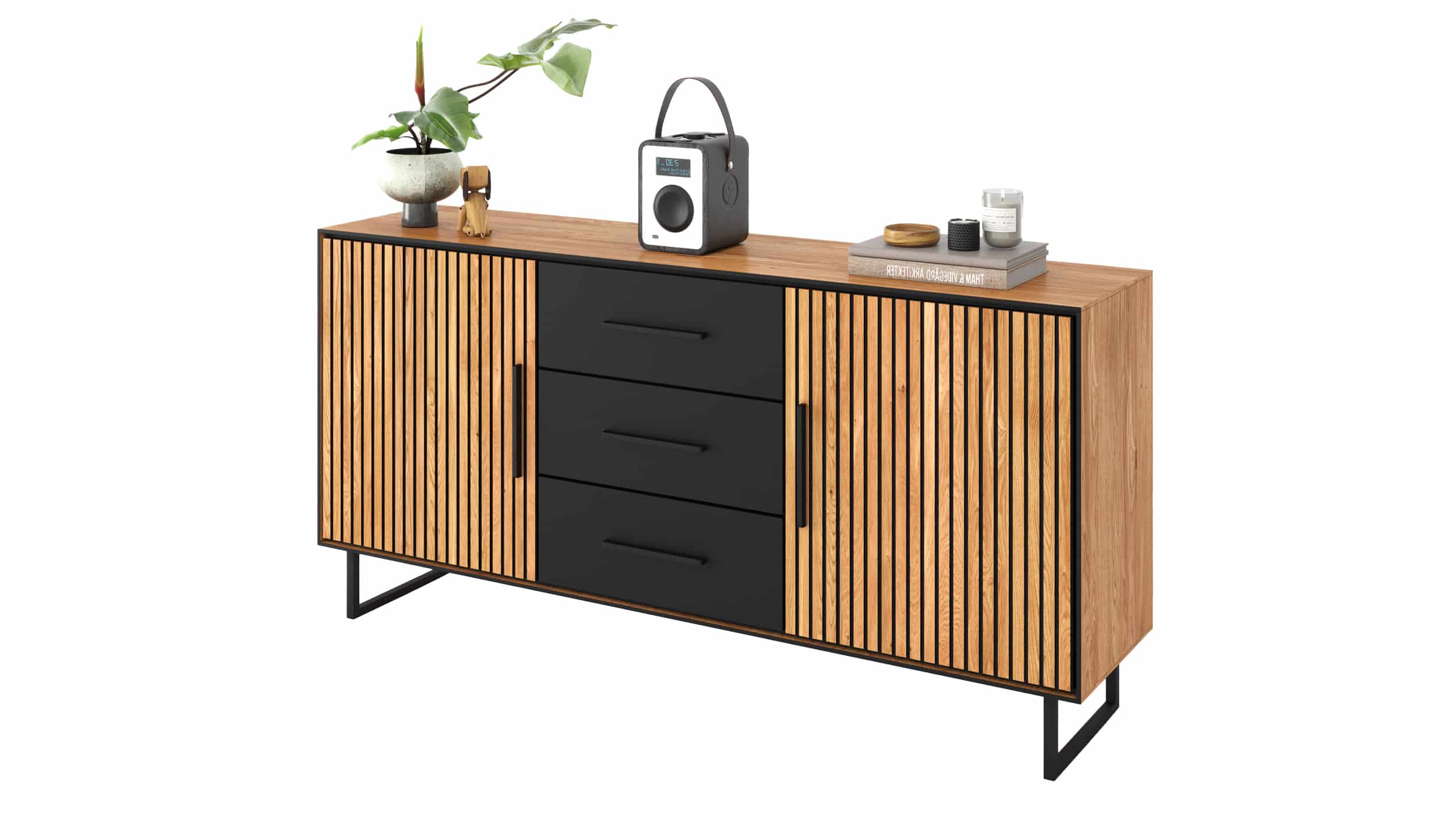Sideboard mit 3 Schubladen Eiche geölt 163 cm - BELLA Sideboard mit 3 Schubladen Eiche geölt 163 cm - BELLA