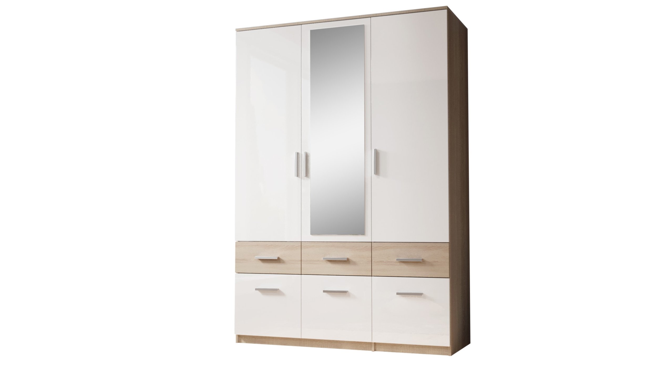 Kleiderschrank mit Spiegel - Sonoma Eiche - weiß - 135 cm - BOX Kleiderschrank mit Spiegel - Sonoma Eiche - weiß - 135 cm - BOX