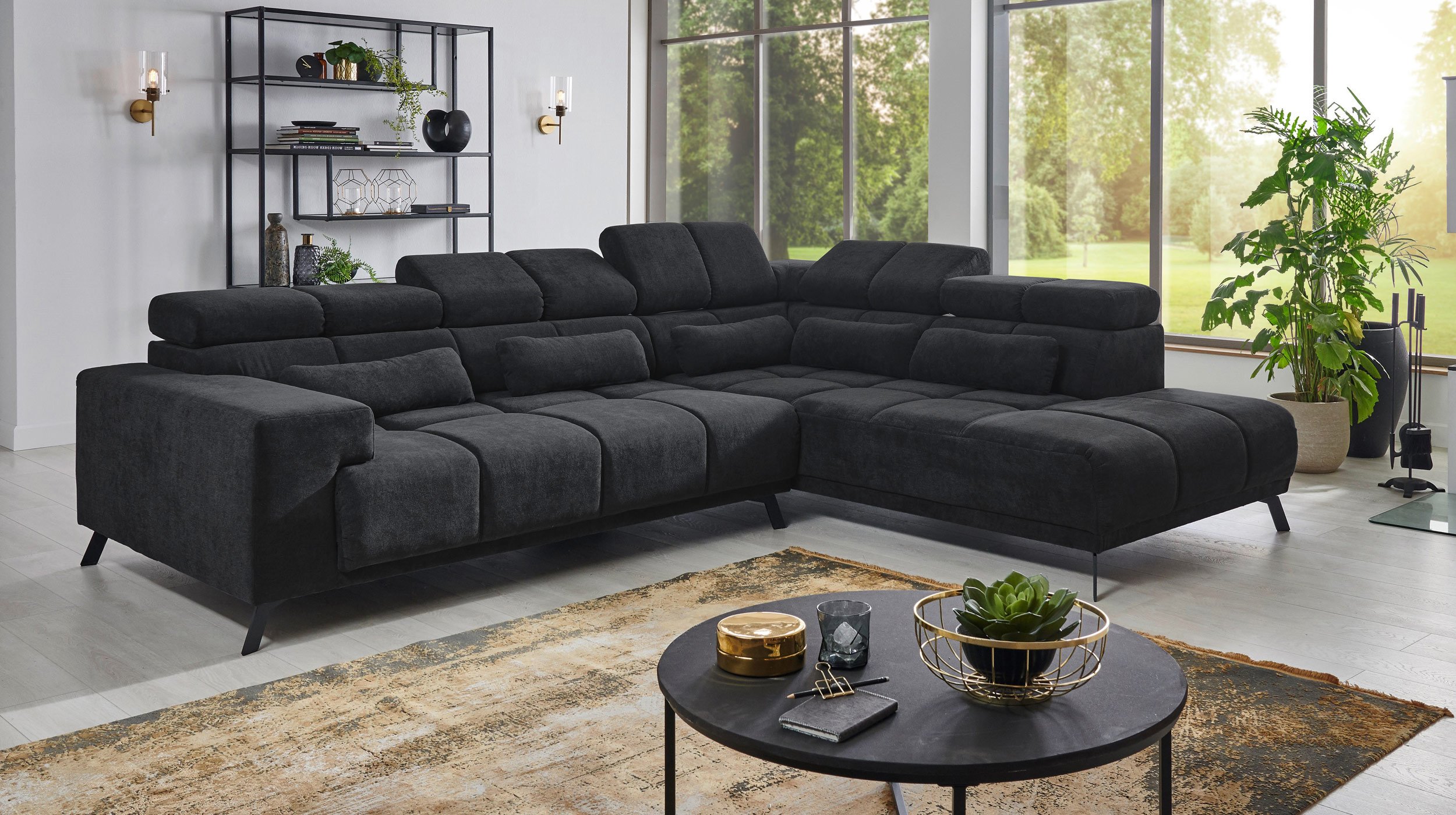 Ecksofa Sitztiefenverstellung anthrazit 295 x 232 cm - INSIDE  