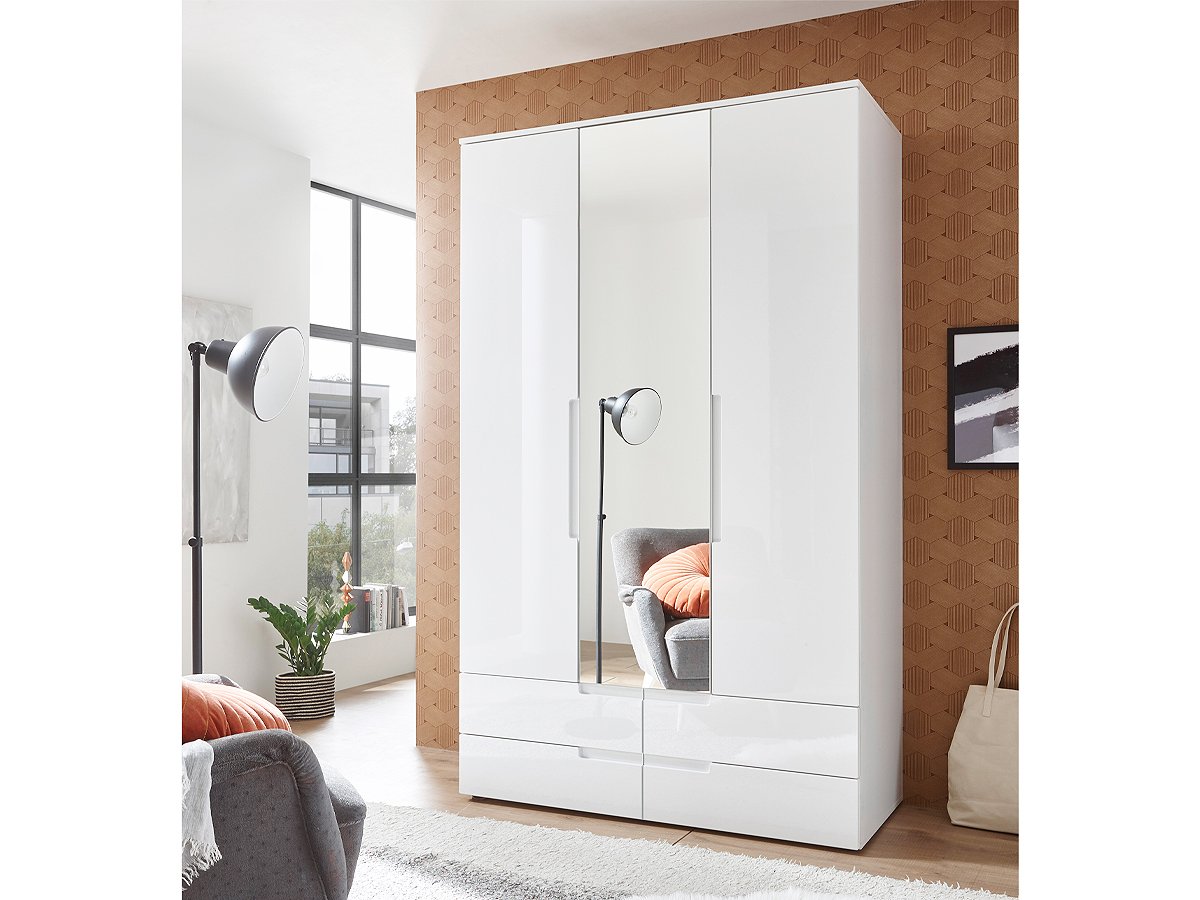 Kleiderschrank mit Spiegel - weiß hochglanz - 126 cm - SPICE