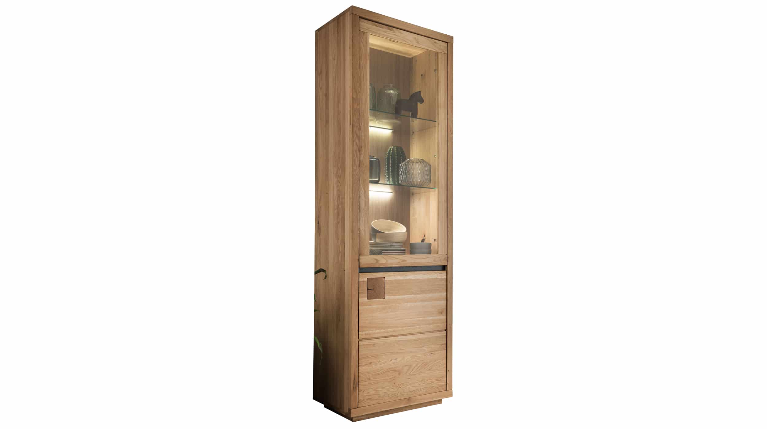 Vitrine mit Glastür Wildeiche massiv geölt Breite 65 cm - GIRONA Vitrine mit Glastür Wildeiche massiv geölt 65 cm - GIRONA