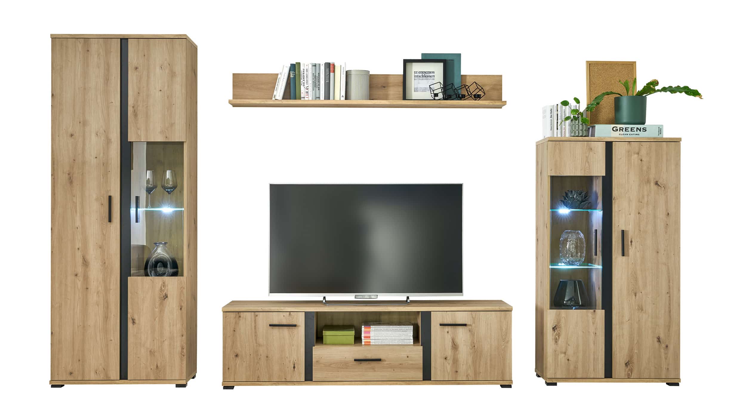 Wohnwand Artisan Eiche 340 cm LED-Beleuchtung - KANADA Wohnwand Artisan Eiche 340 cm LED-Beleuchtung - KANADA