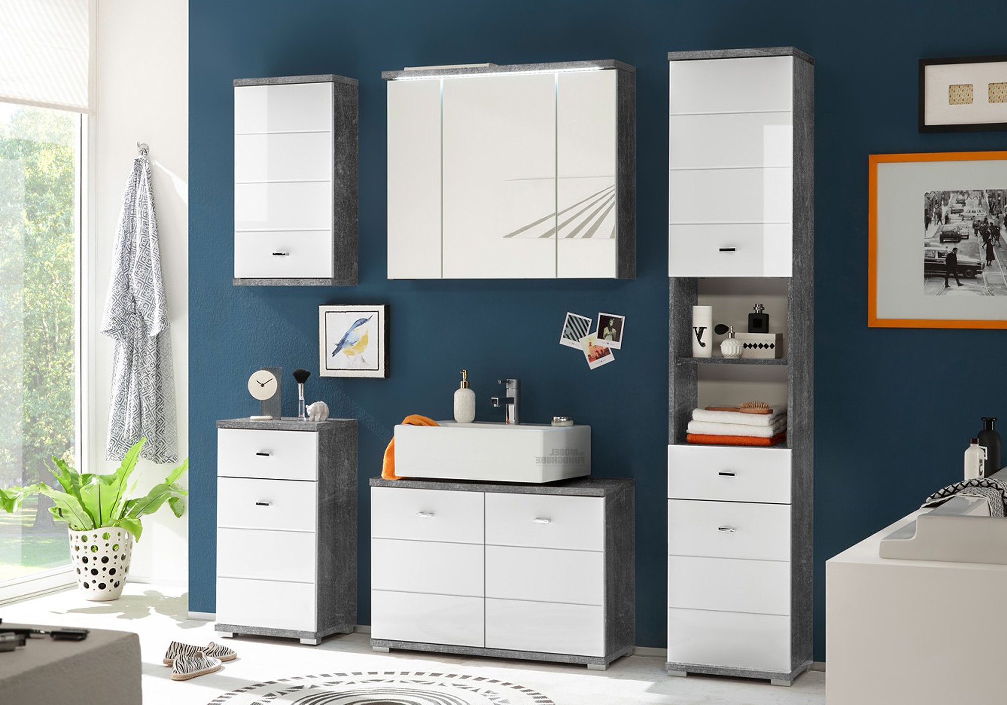 Bad Hängeschrank Betonoptik - weiß 38 cm - POOL