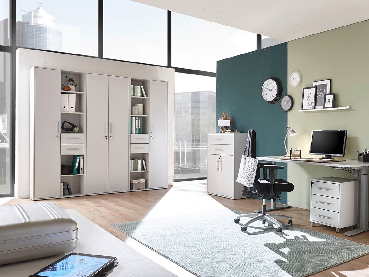 Büroschrank lichtgrau B 80 cm x H 216 cm - 5 Einlegeböden - PRONTO
