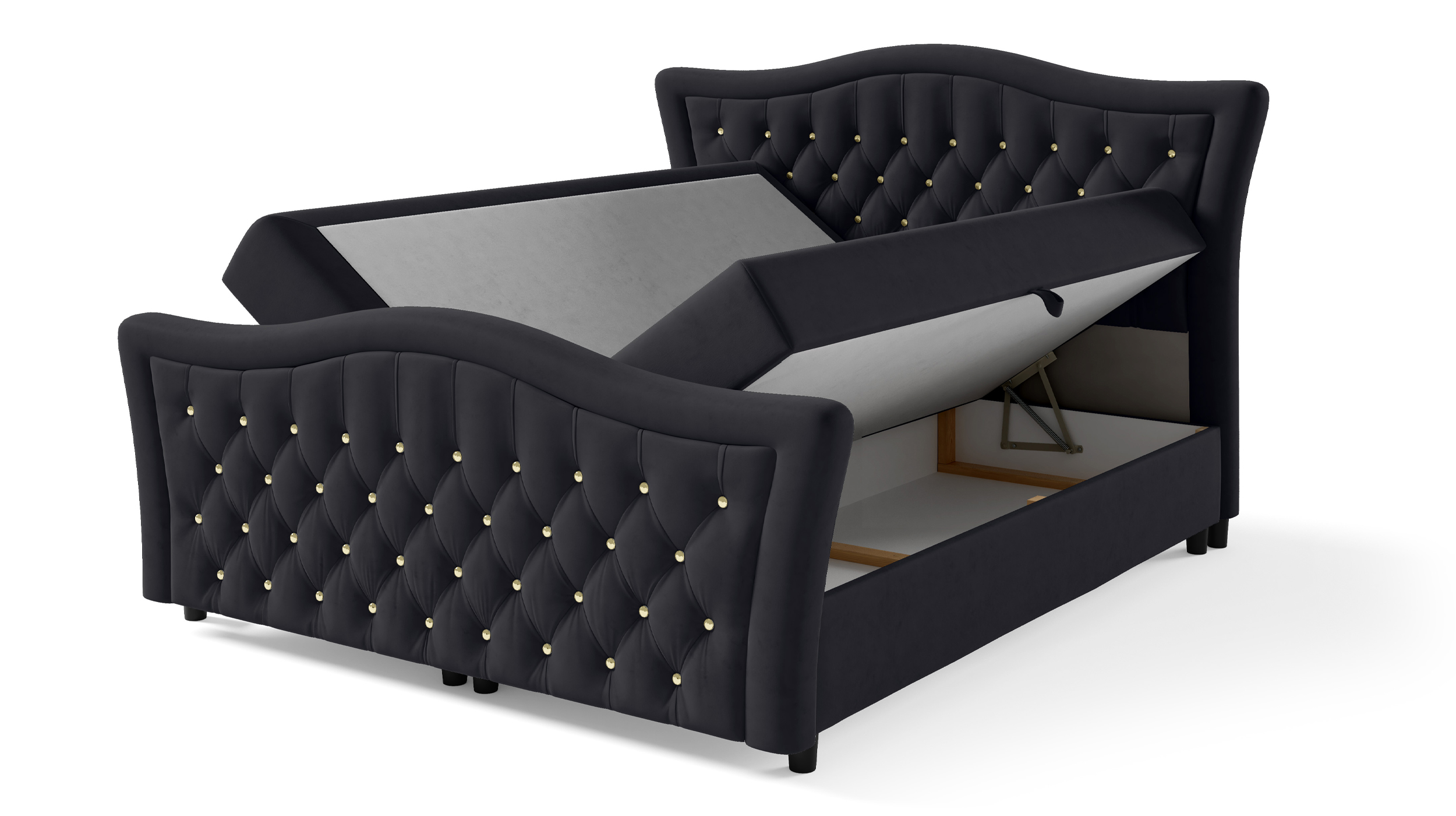 Boxbett 180 x 200 cm mit Bettkasten schwarz Samt - DIAMANT