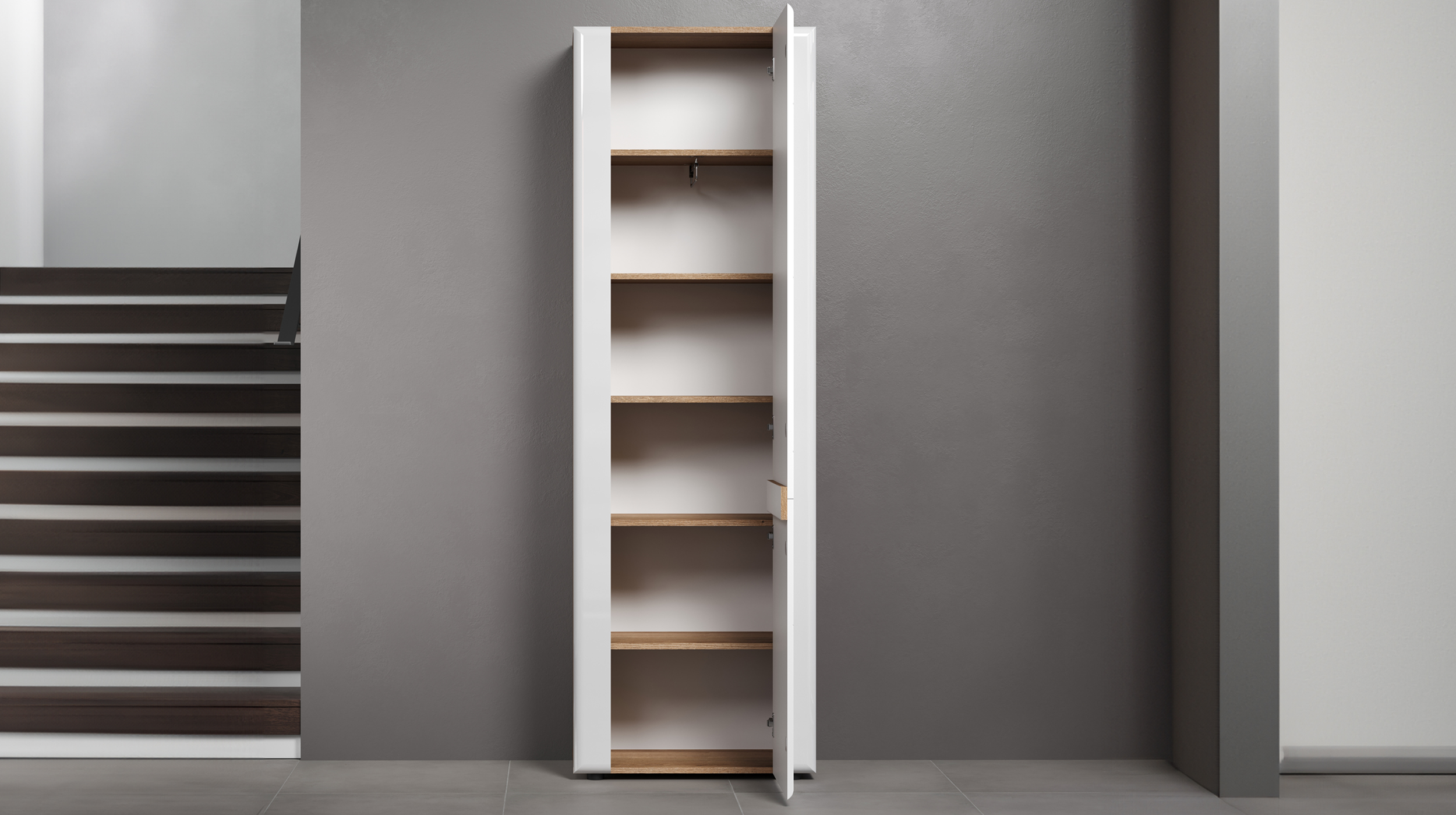 Garderobenschrank weiß hochglanz - Eiche 203 cm - JARON 