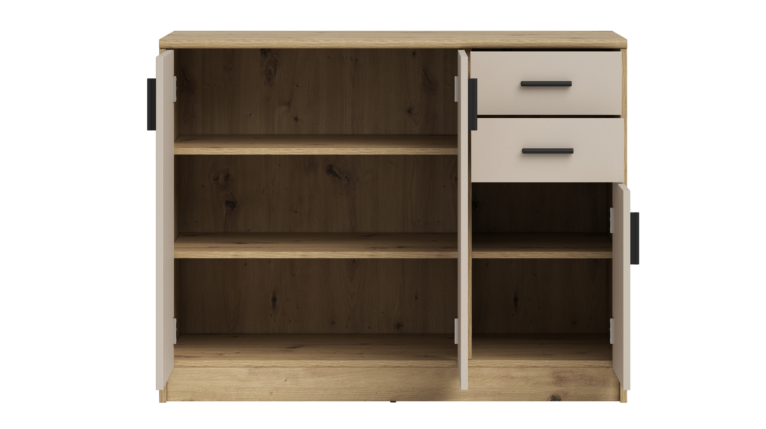 Kommode mit 2 Schubladen beige - Artisan Eiche 109 x 50 cm - NELLY