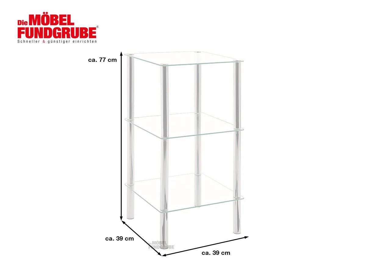 Beistelltisch Chrom - Glas quadratisch 39x77x39 cm - EMDEN