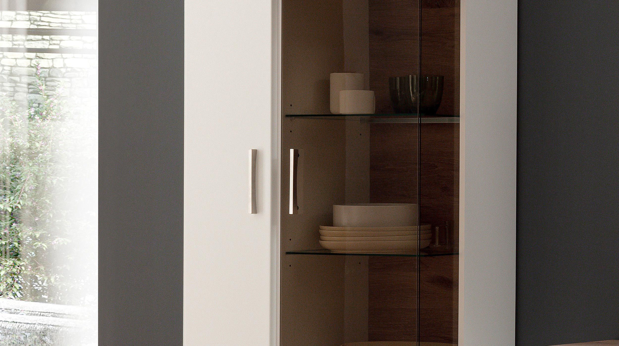 Wohnwand weiß - Viking Oak 295 cm LED-Beleuchtung - PALERMO