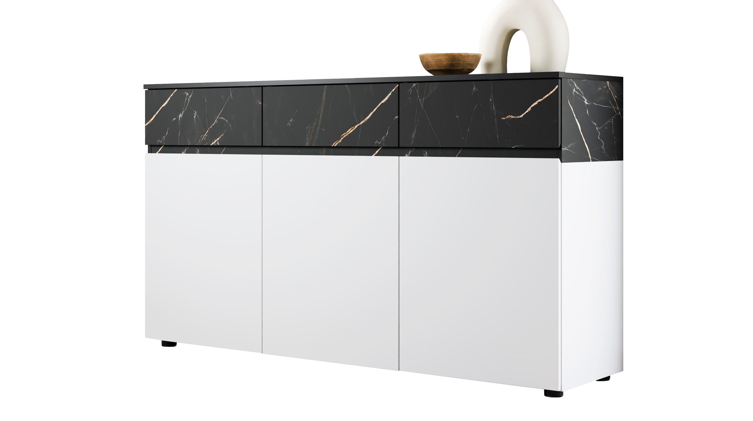 Sideboard mit 3 Schubladen weiß - Marmoroptik 150 cm - MODATO Sideboard mit 3 Schubladen alpinweiß - Marmoroptik 150 cm - MODATO