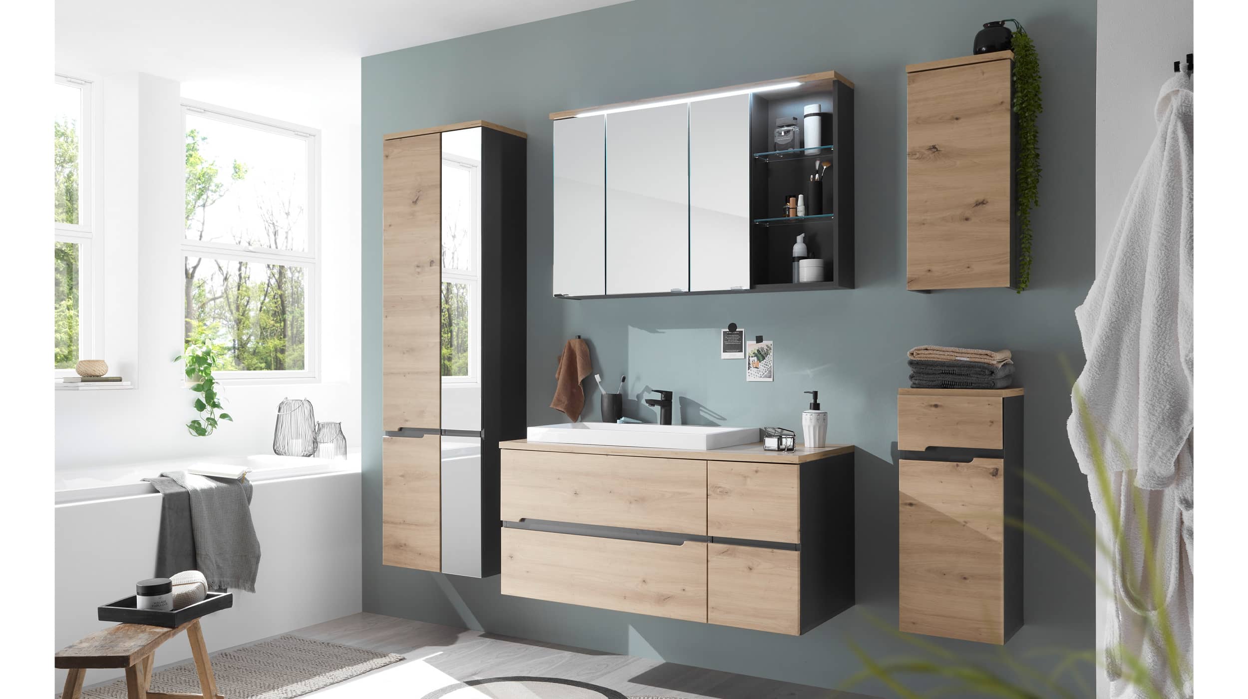 Bad Hochschrank Artisan Eiche - grau 176 cm - MEMPHIS