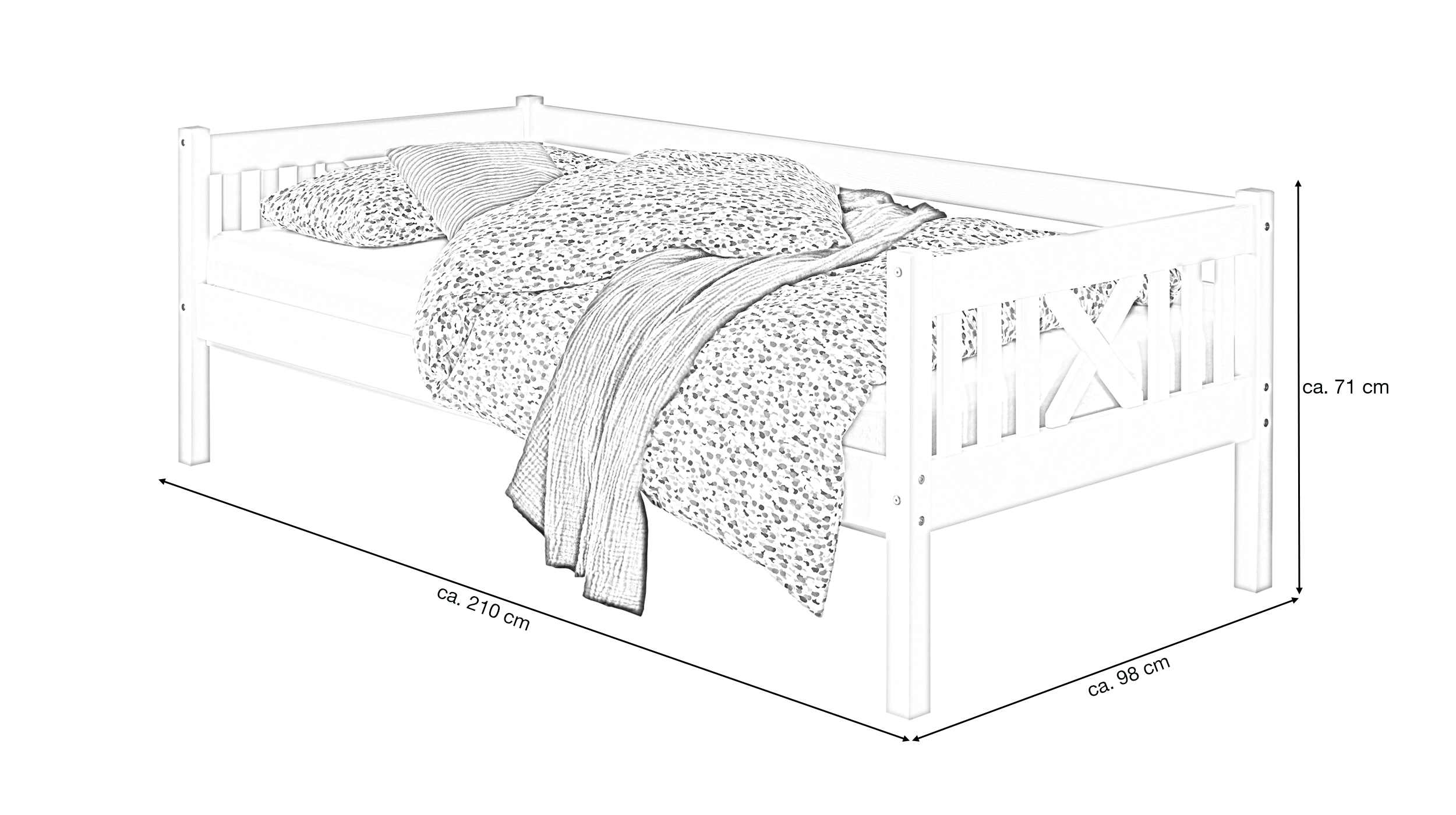 Jugendbett Massivholz Kiefer lackiert 90 x 200 cm - TREVI