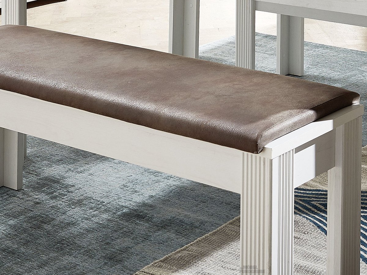 Sitzbank mit Kissen 126 cm Pinie weiß - braun - JASMIN