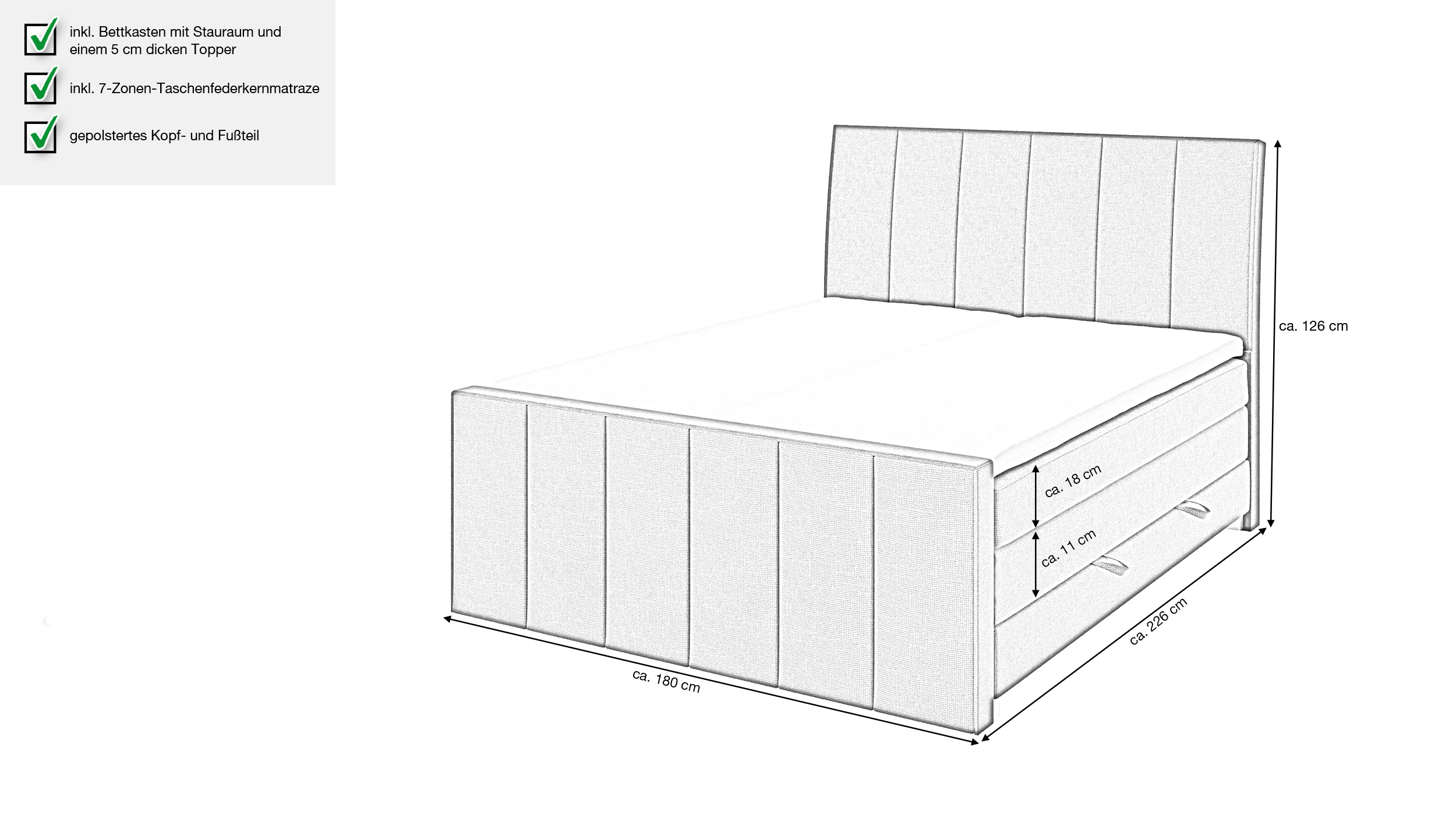 Boxspringbett 180 x 200 cm - Bettkasten anthrazit - VERTICAL 