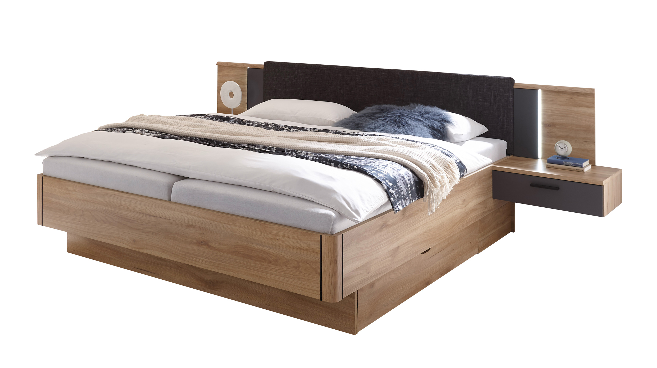 Bettanlage 180 x 200 cm Eiche - graphit - ASCHAU Bettanlage 180 x 200 cm Eiche - graphit - ASCHAU
